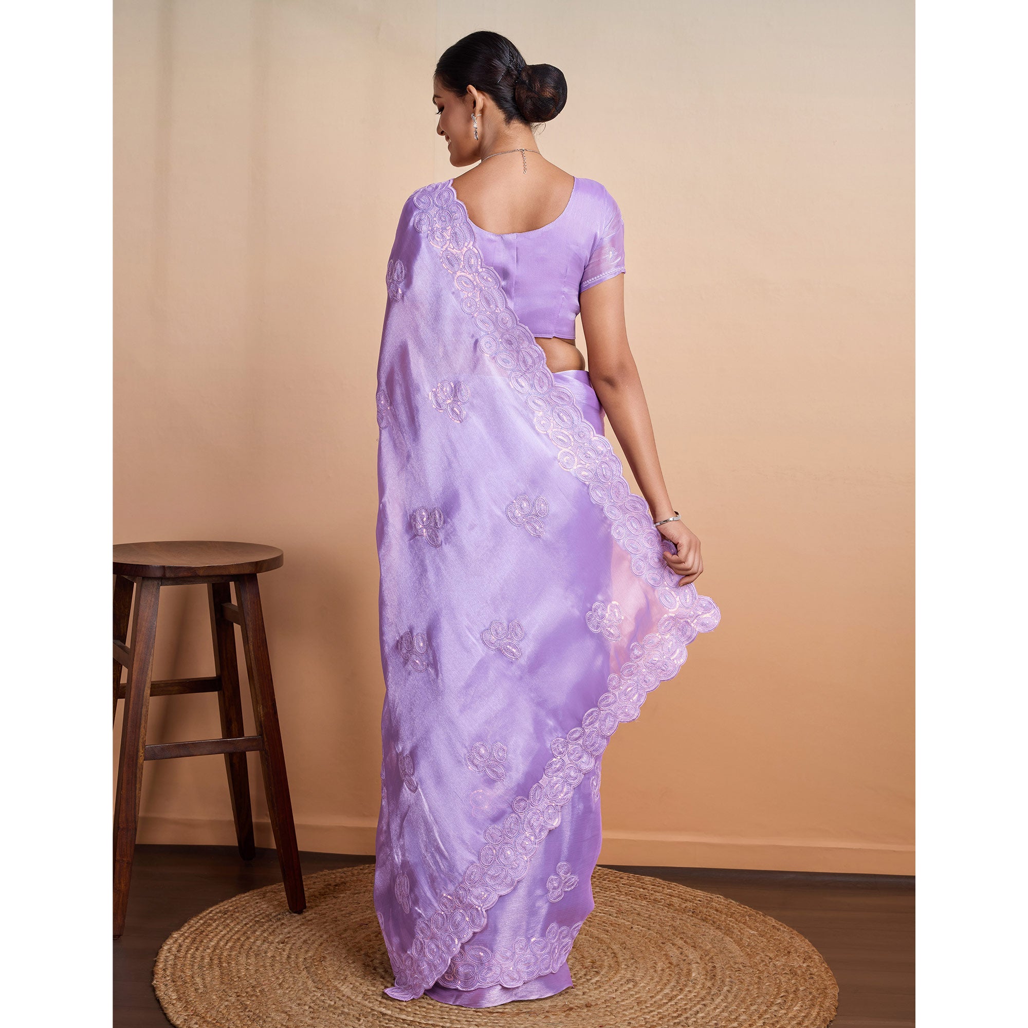 Lavender Sequins Embroidered Organza Saree