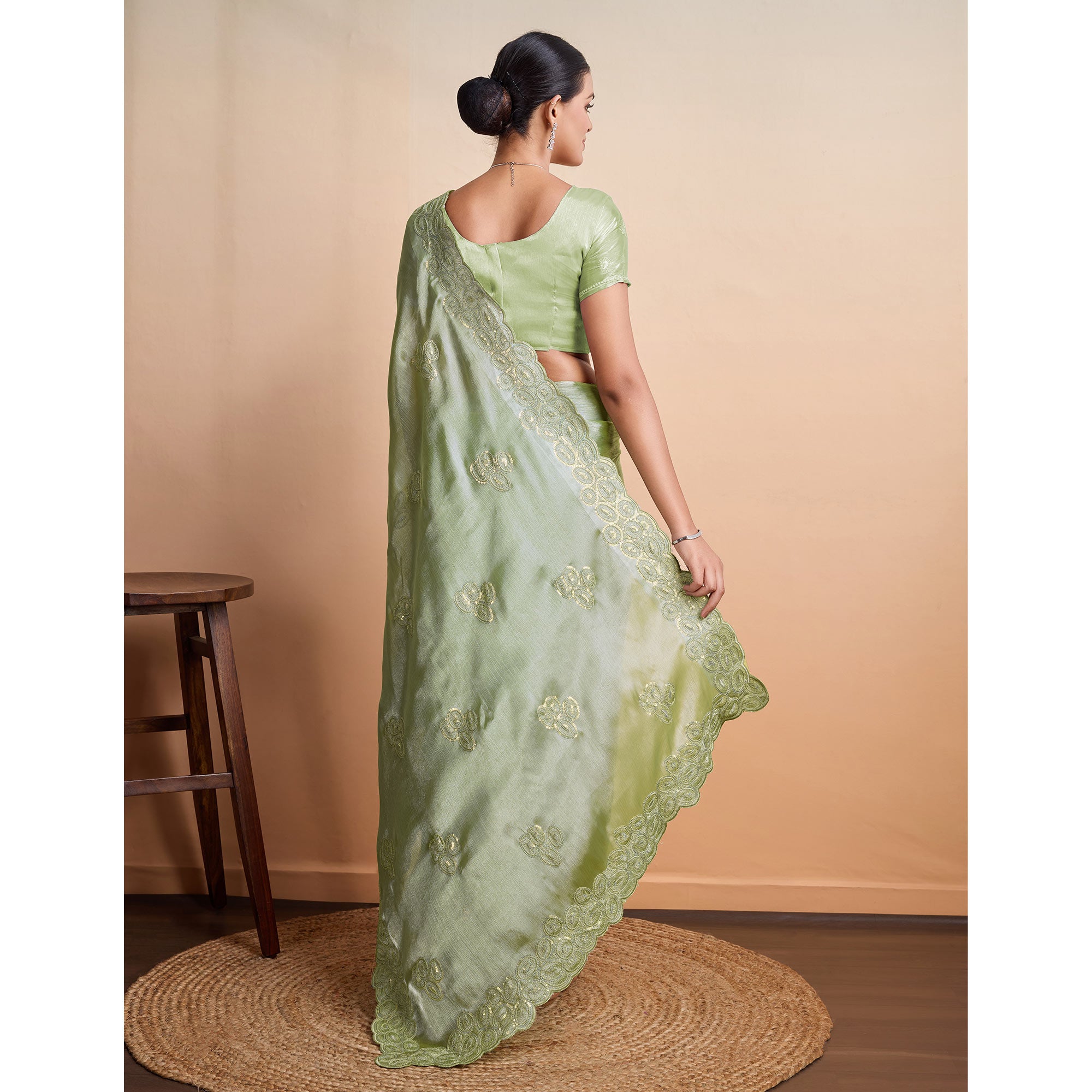 Green Sequins Embroidered Organza Saree