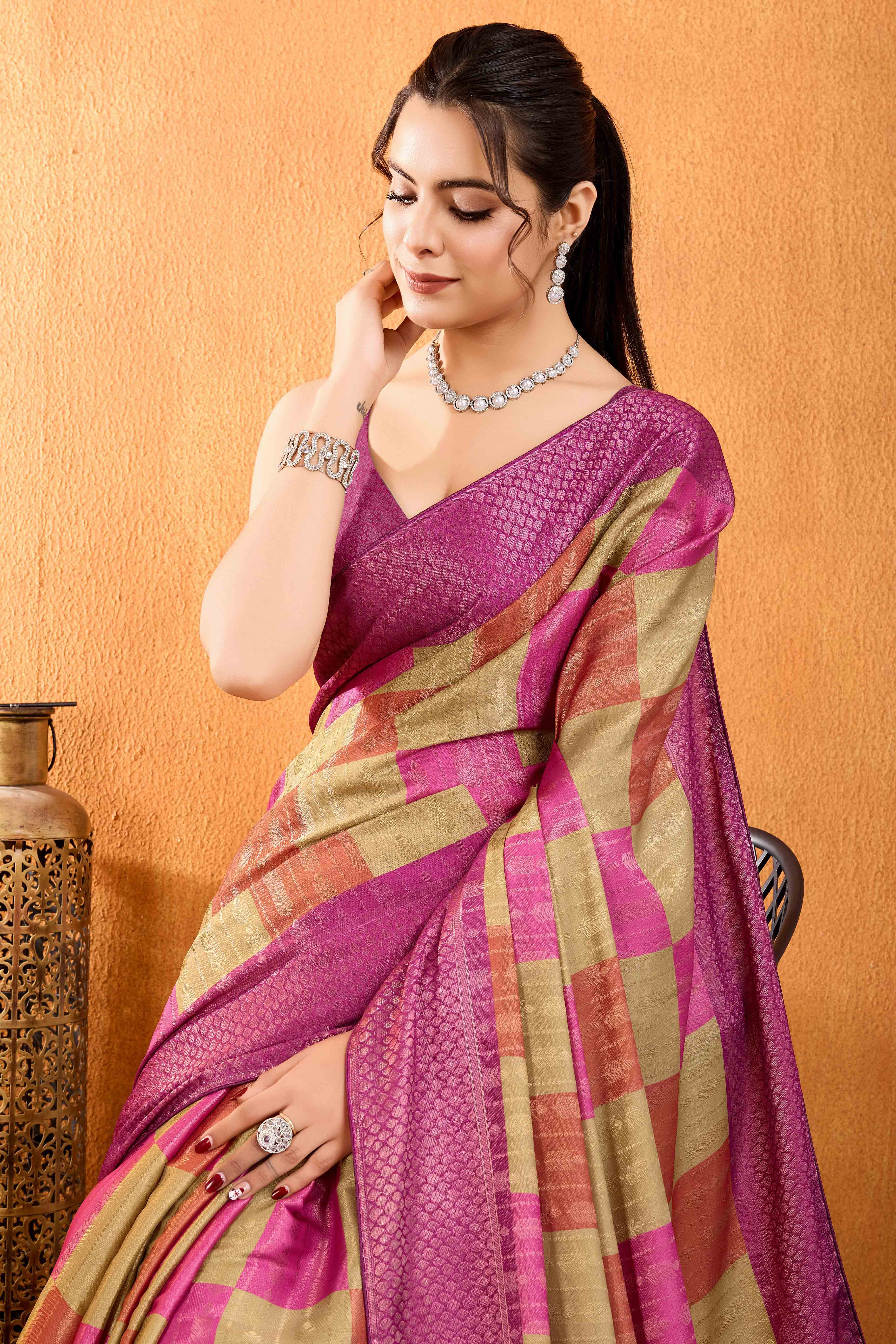 Pink Zari Weaving Mysore Brocade Silk Saree