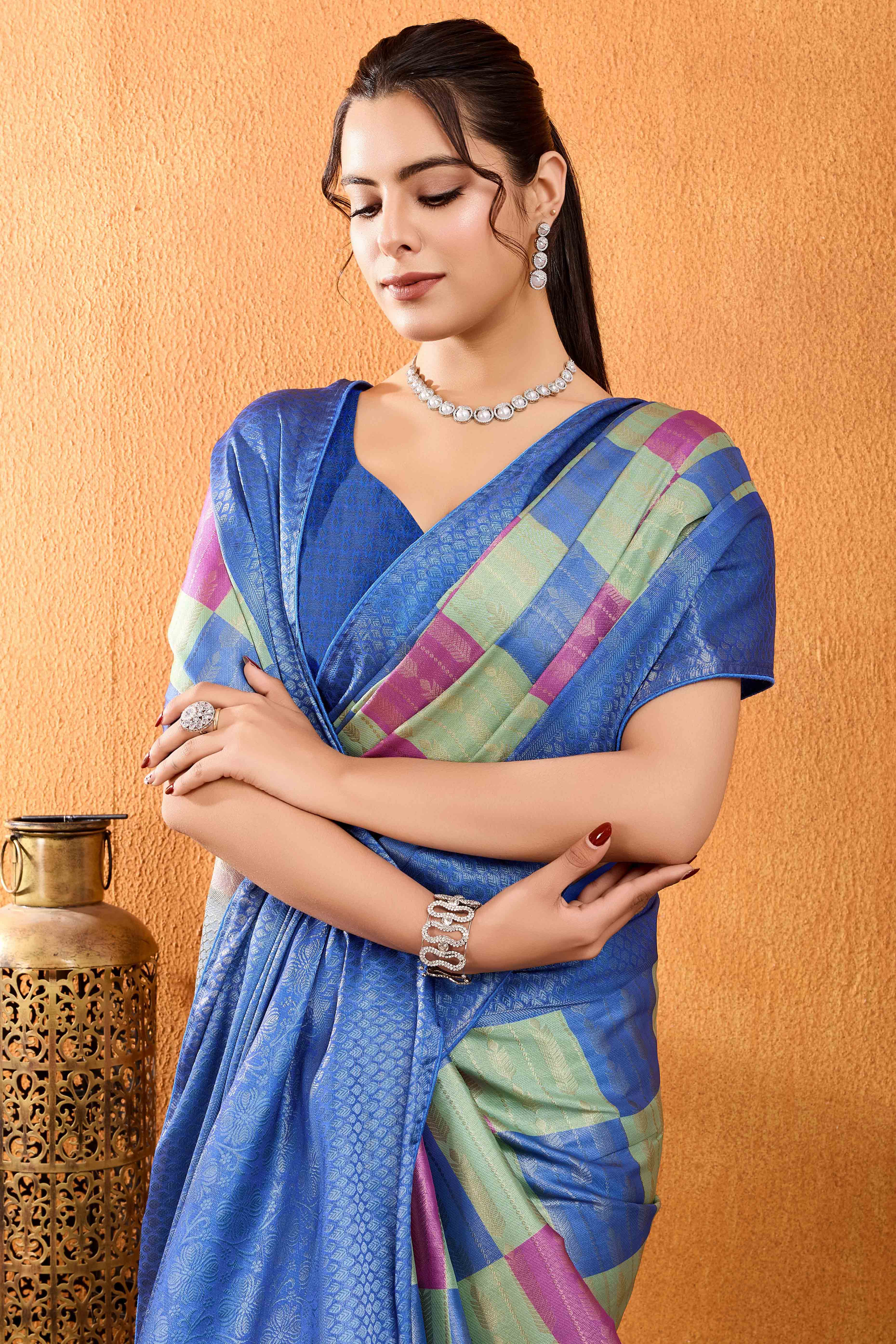 Blue Zari Weaving Mysore Brocade Silk Saree
