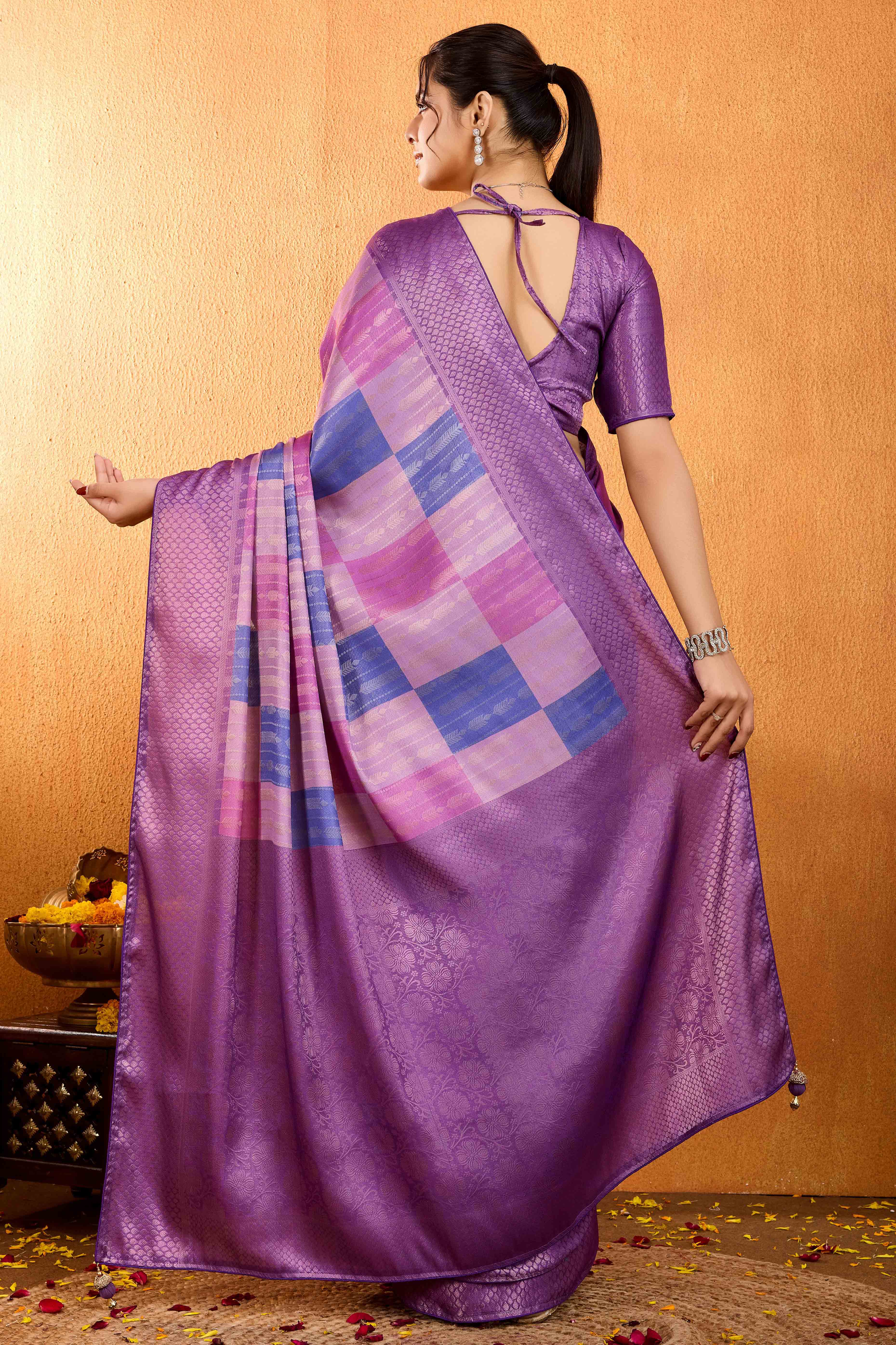 Purple Zari Weaving Mysore Brocade Silk Saree