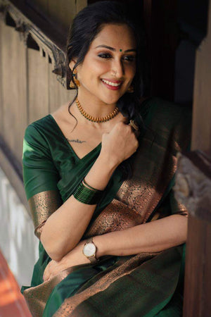 Green Woven Lichi Banarasi Silk Saree