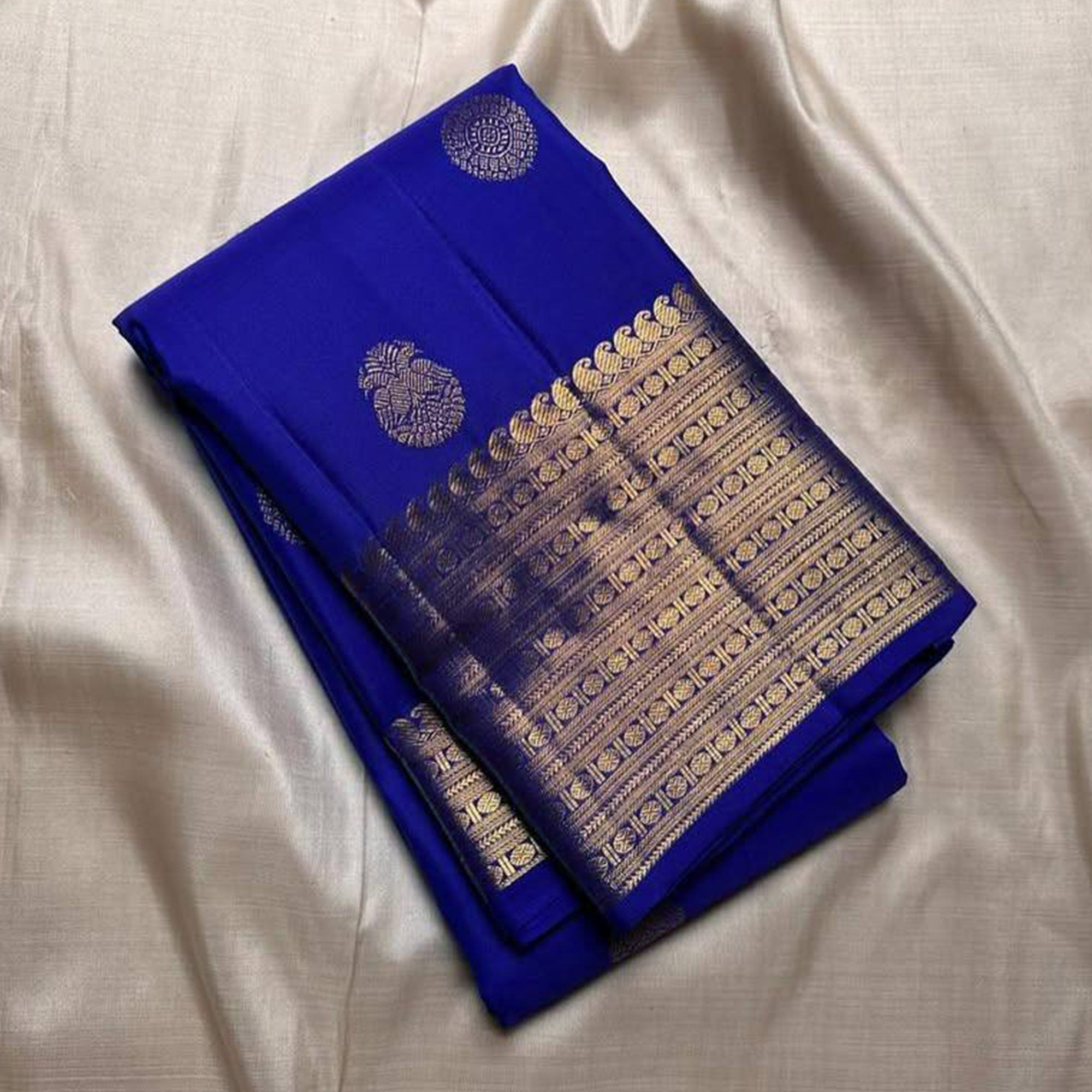 Royal Blue Floral Woven Lichi Banarasi Silk Saree