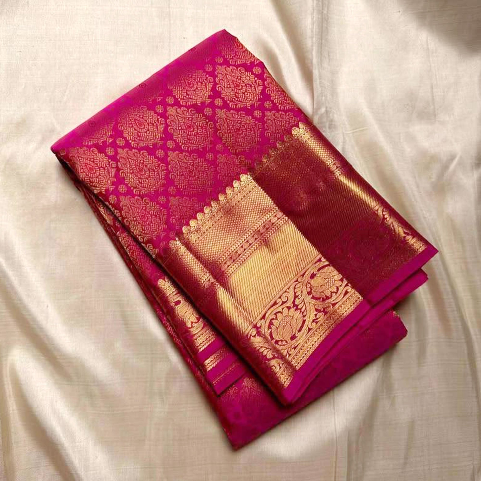 Rani Pink Floral Woven Lichi Banarasi Silk Saree