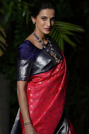 Pink Floral Woven Lichi Banarasi Silk Saree