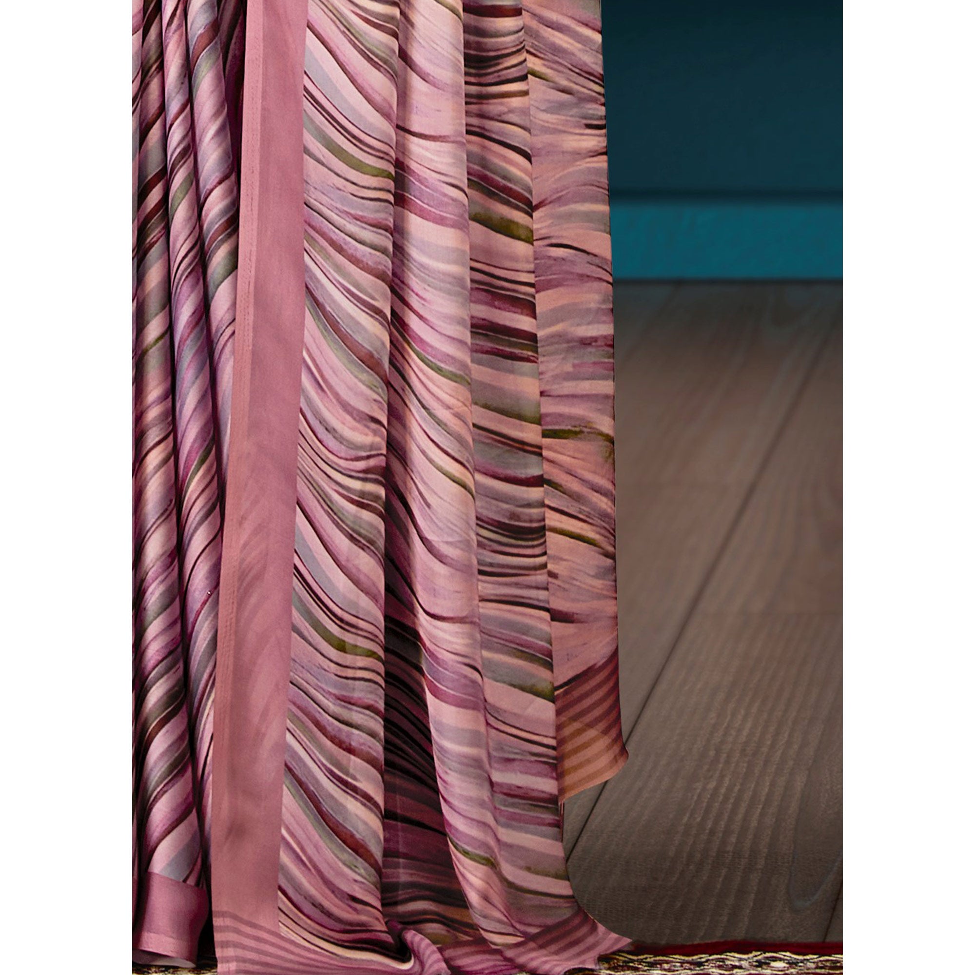 Mauve  Digital Printed Satin Saree