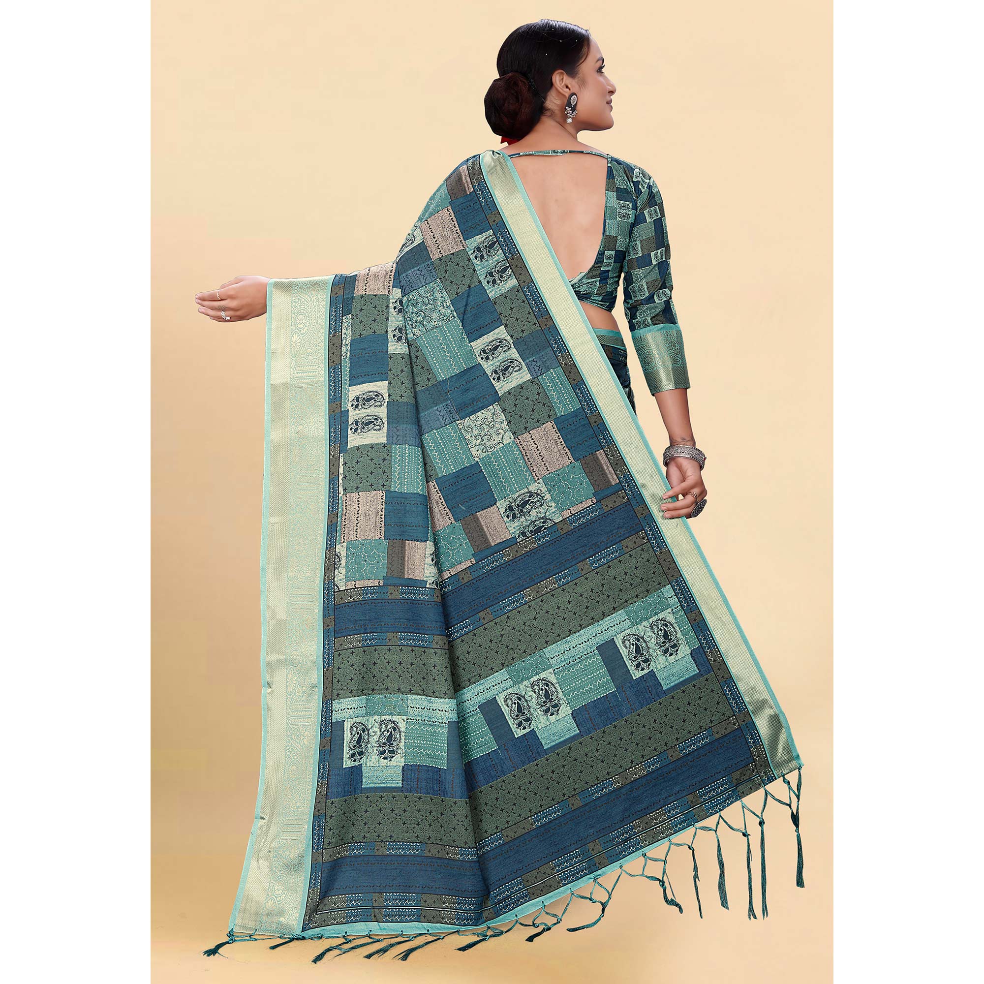 Blue Digital Printed Pure Cotton Saree