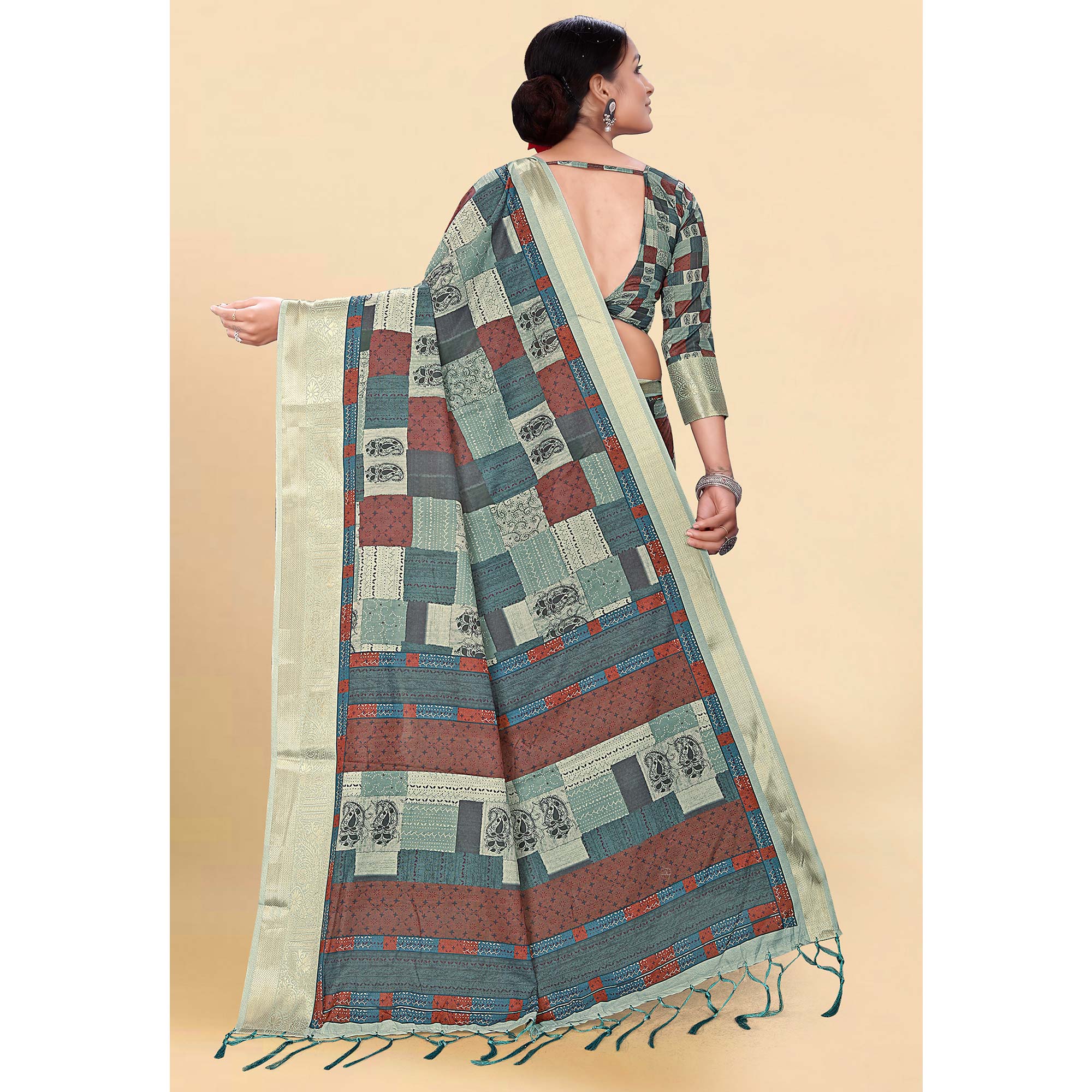 Multicolor Digital Printed Pure Cotton Saree