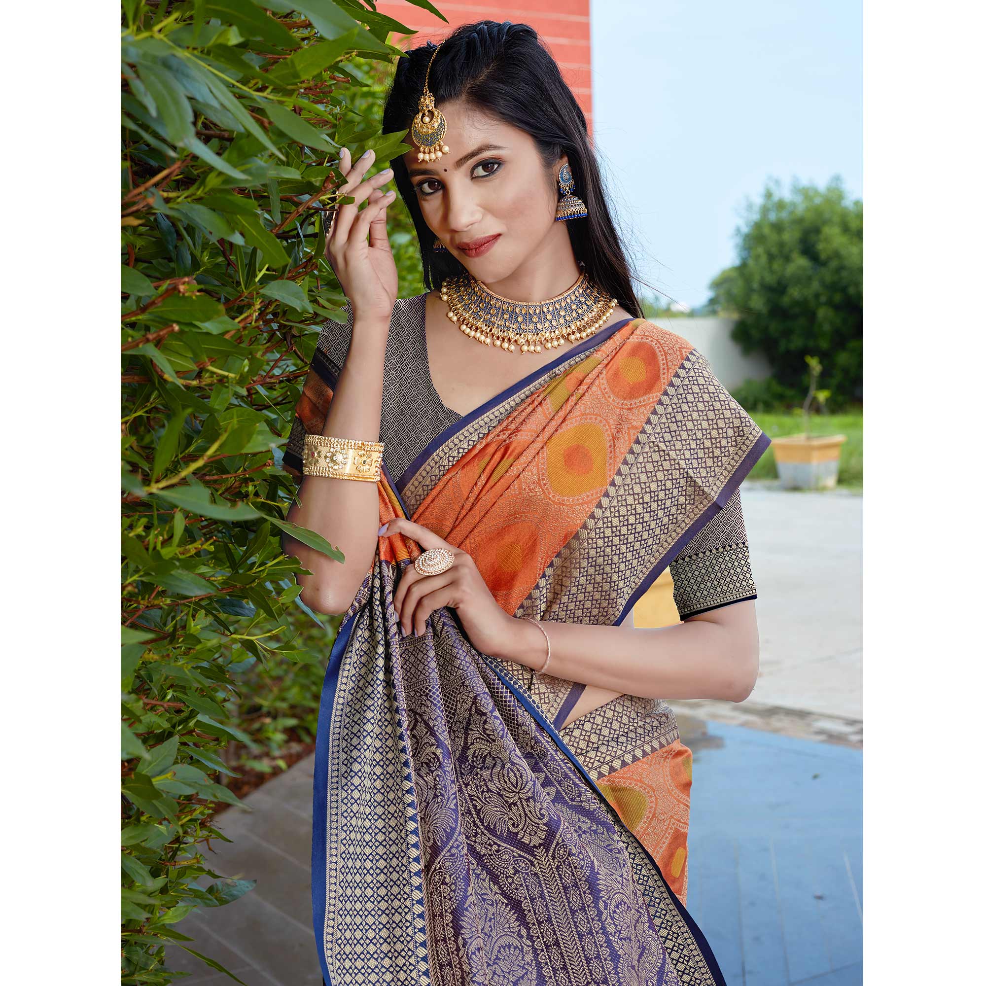 Orange Woven Art Silk Saree
