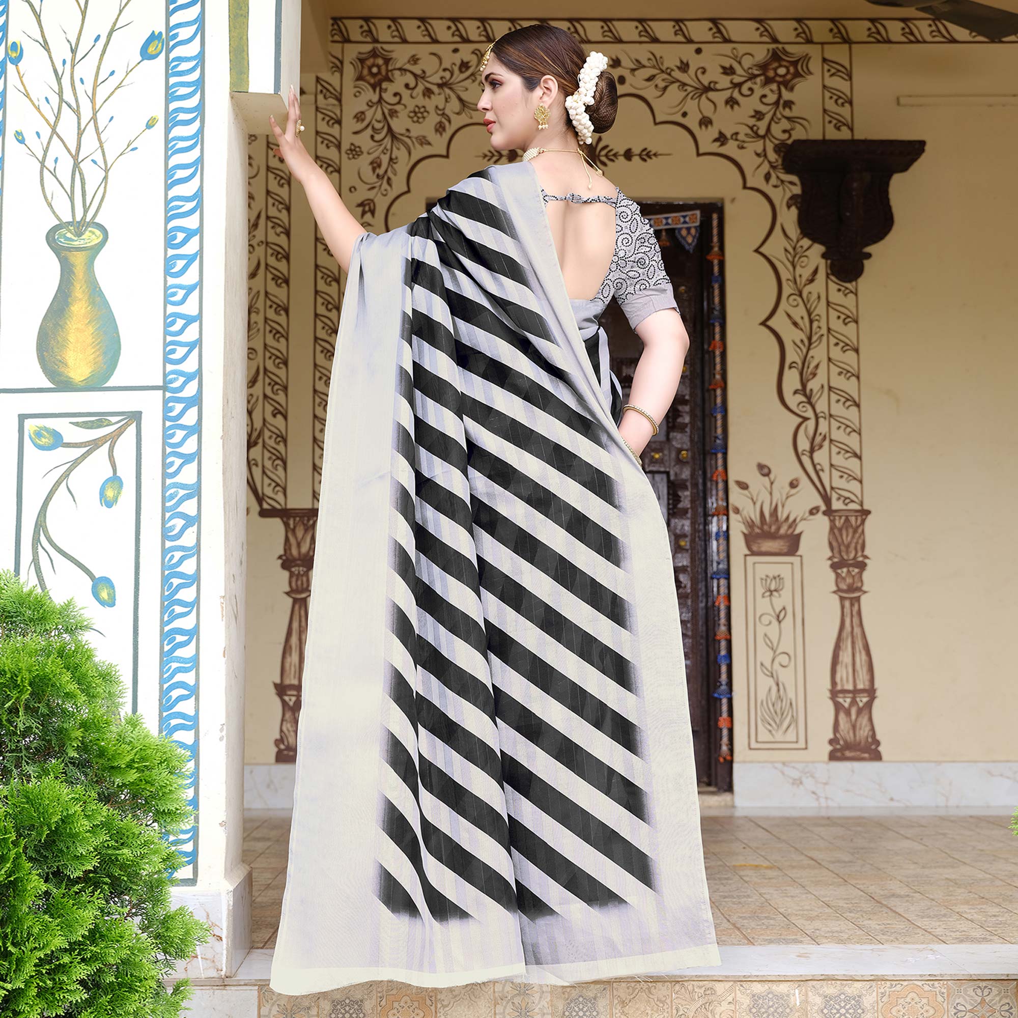 Black Printed Pure Cotton Saree