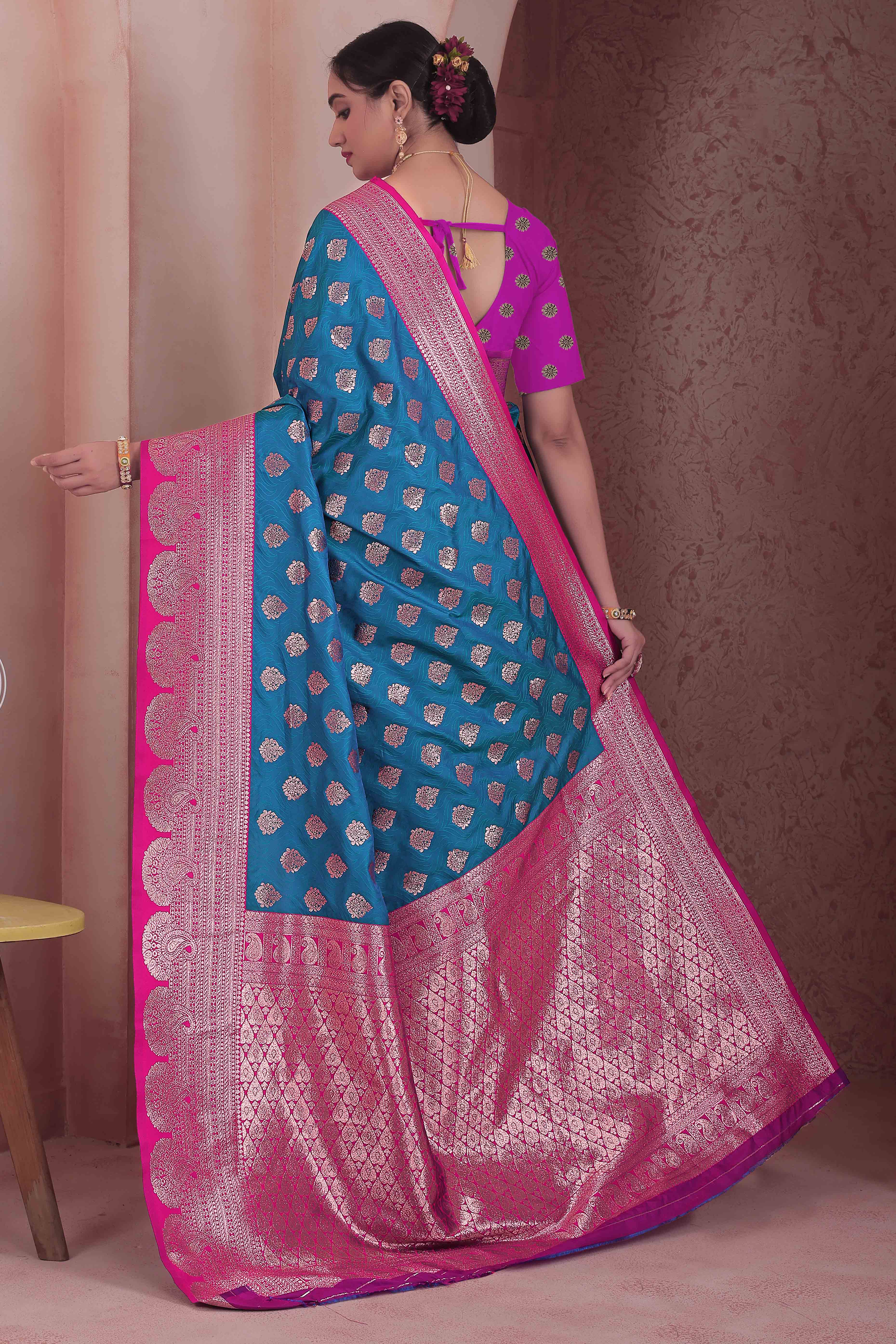 Elegant Zari Woven Morpich Blue Art Silk Saree Accented With A Heritage Banarasi Pallu