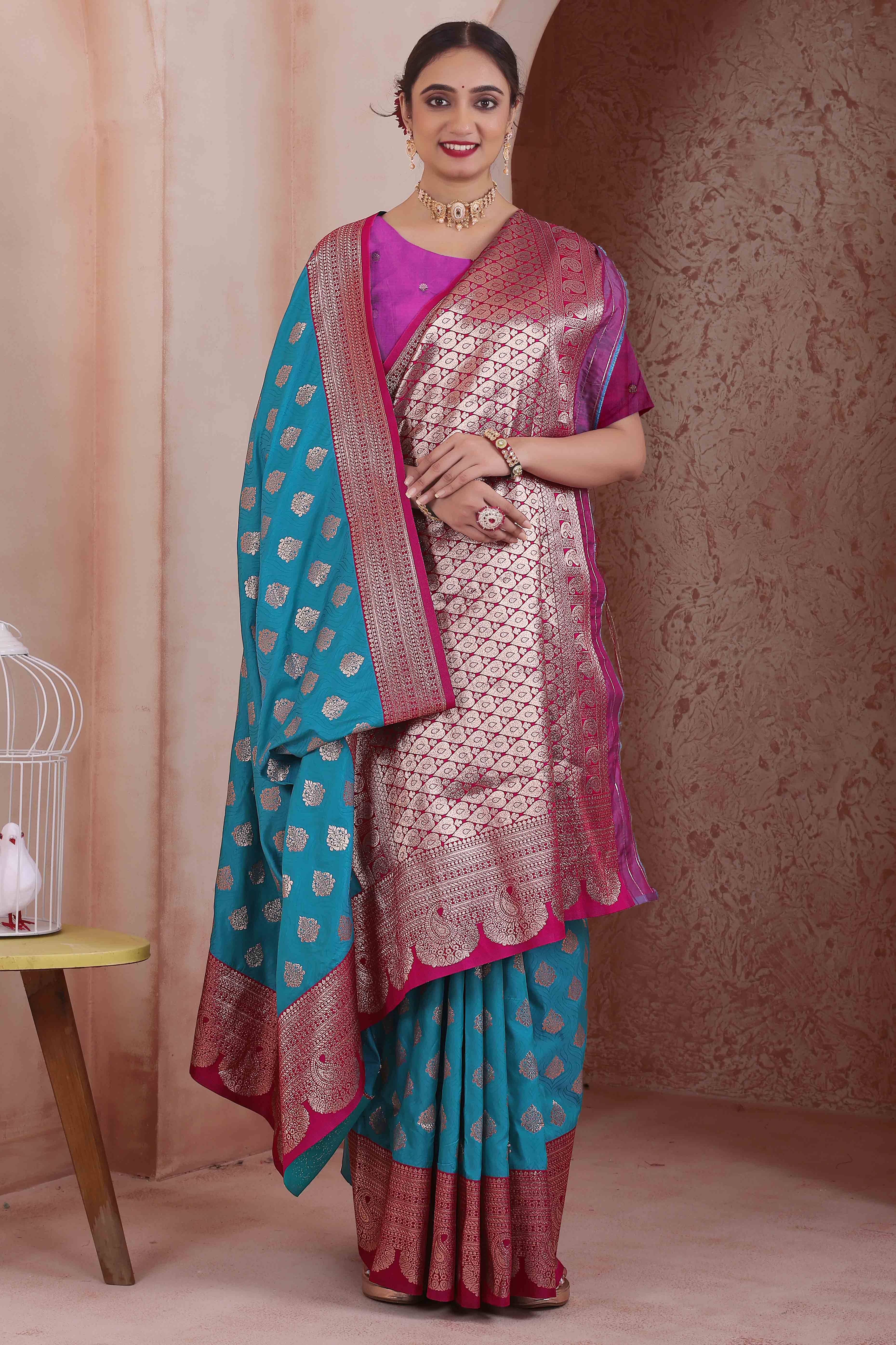Graceful Emerald Zari Woven Rama Blue Art Silk Saree Accented With A Heritage Banarasi Pallu