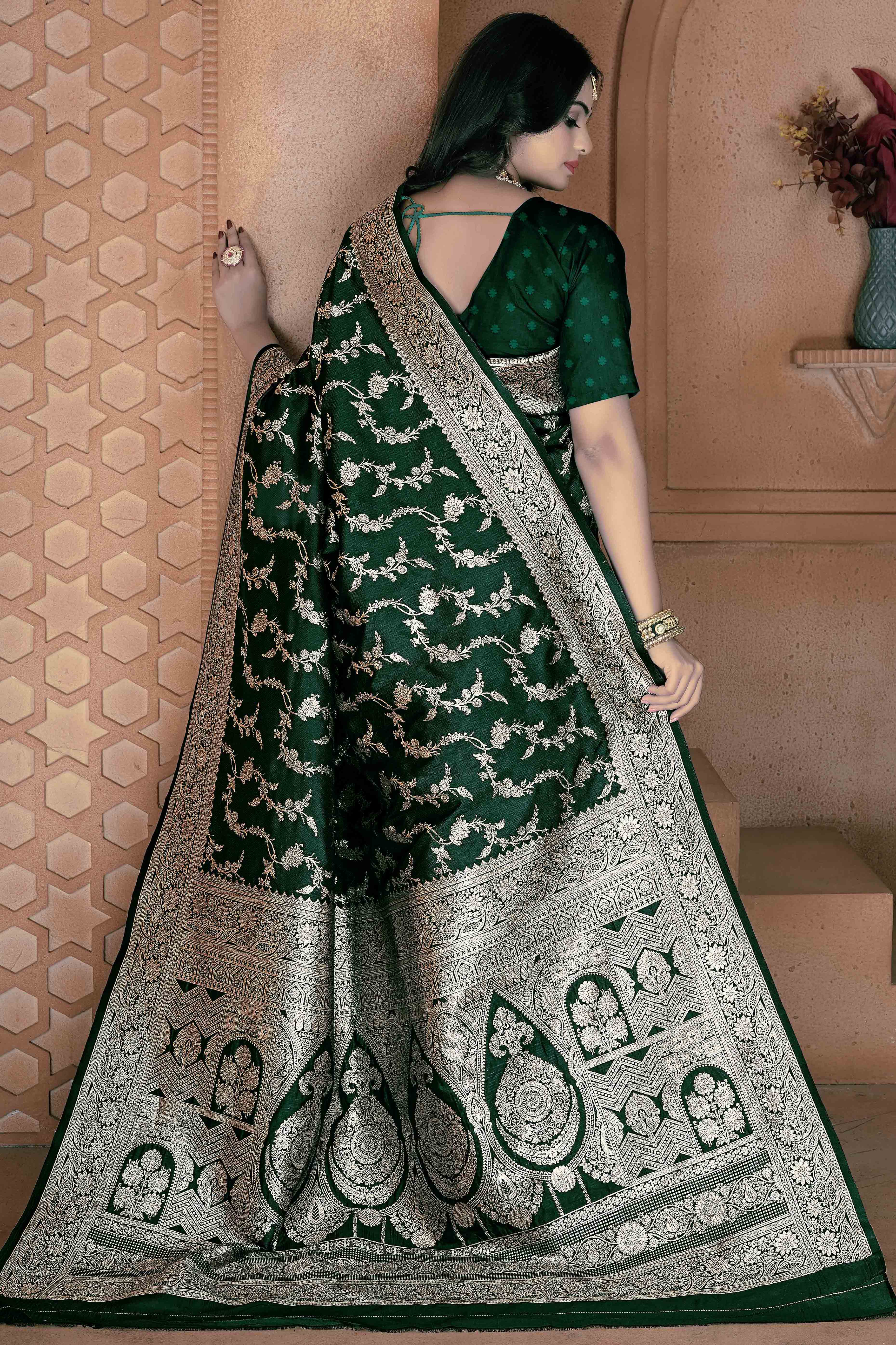 Green Saree in Art Silk Featuring Traditional Zari Woven Floral Motifs for Special Occasions