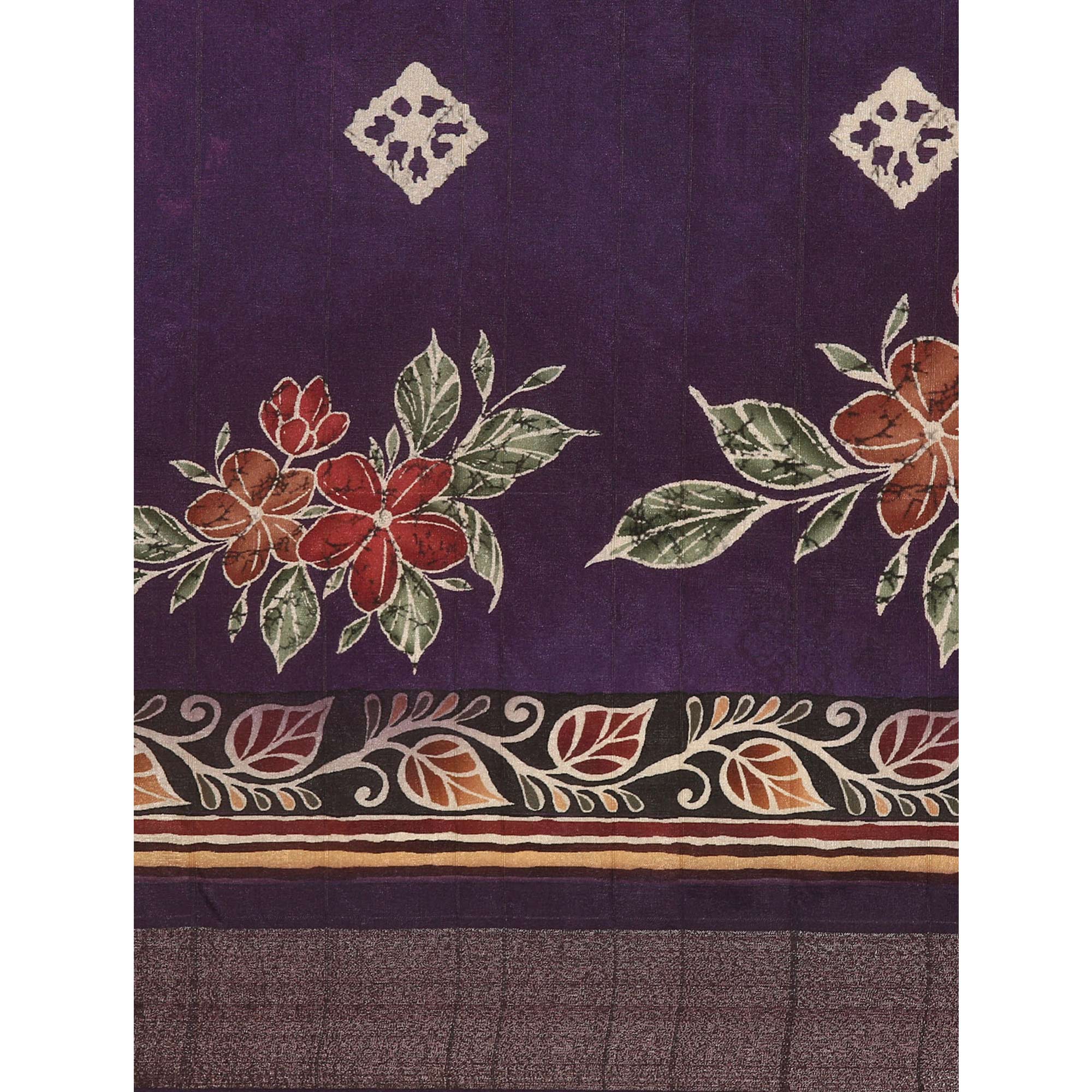 Purple Digital Printed Cotton Blend Saree With Woven Border