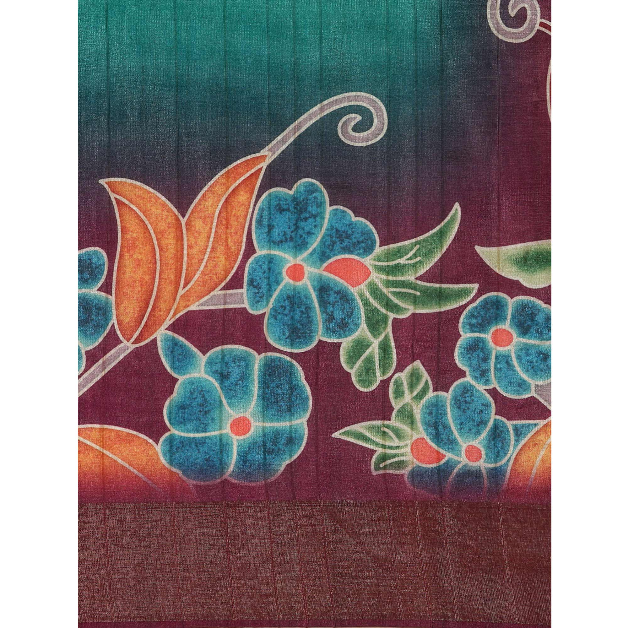 Turquoise Digital Printed Cotton Blend Saree With Woven Border