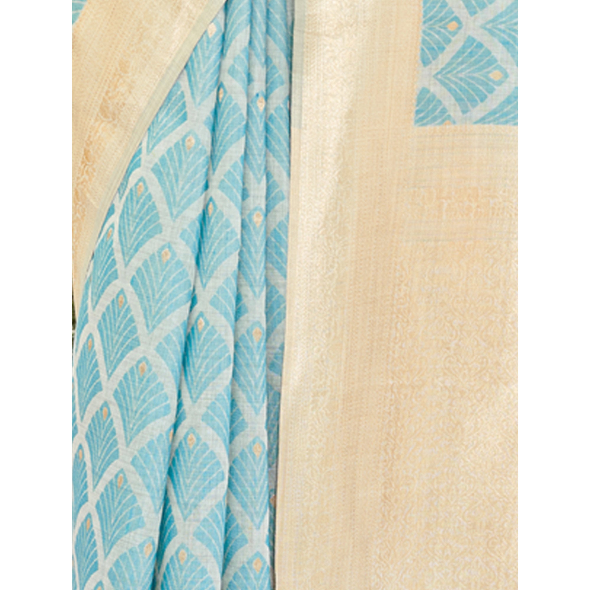 Sky Blue Woven Cotton Silk Saree With Tassels