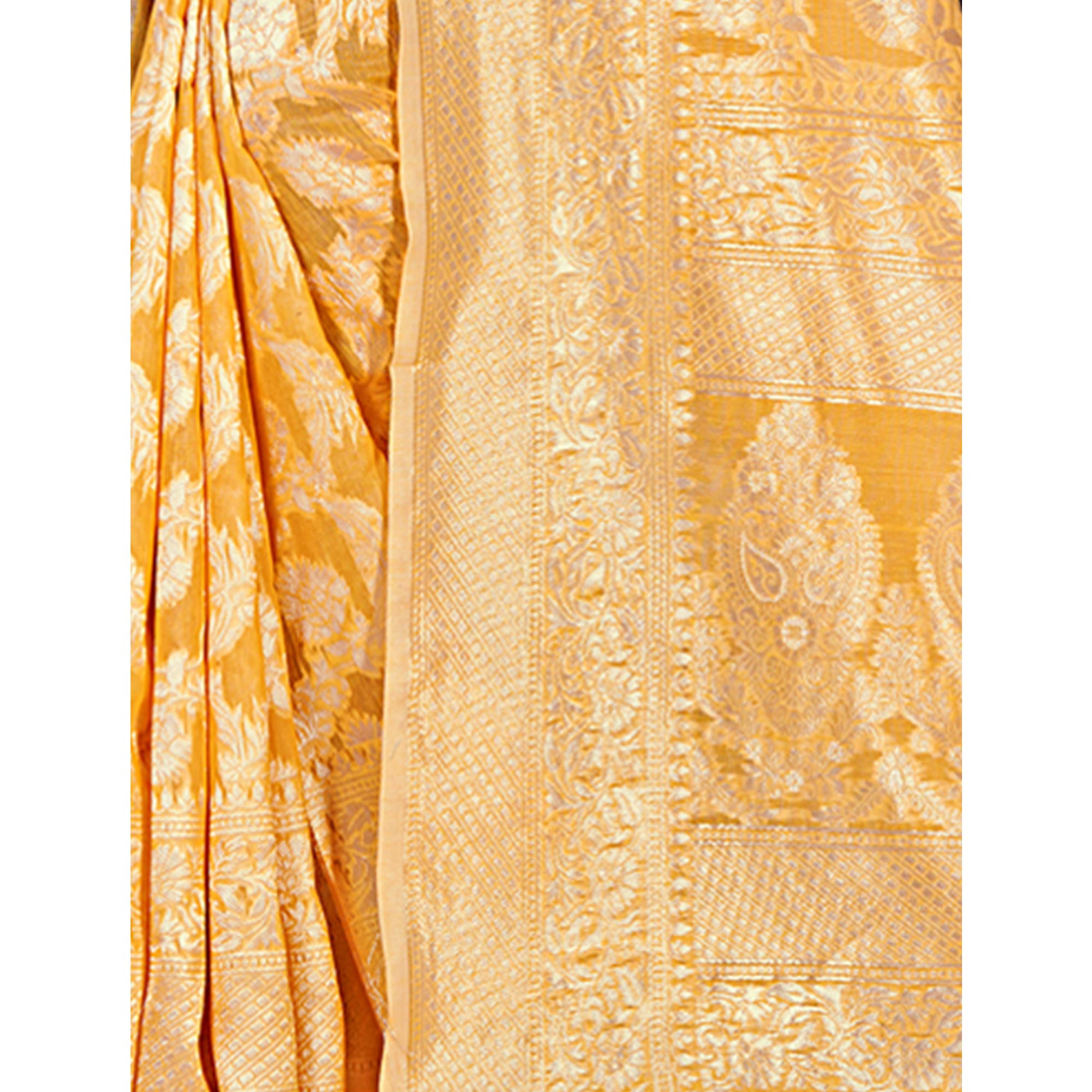 Mustard Floral Woven Cotton Blend Saree