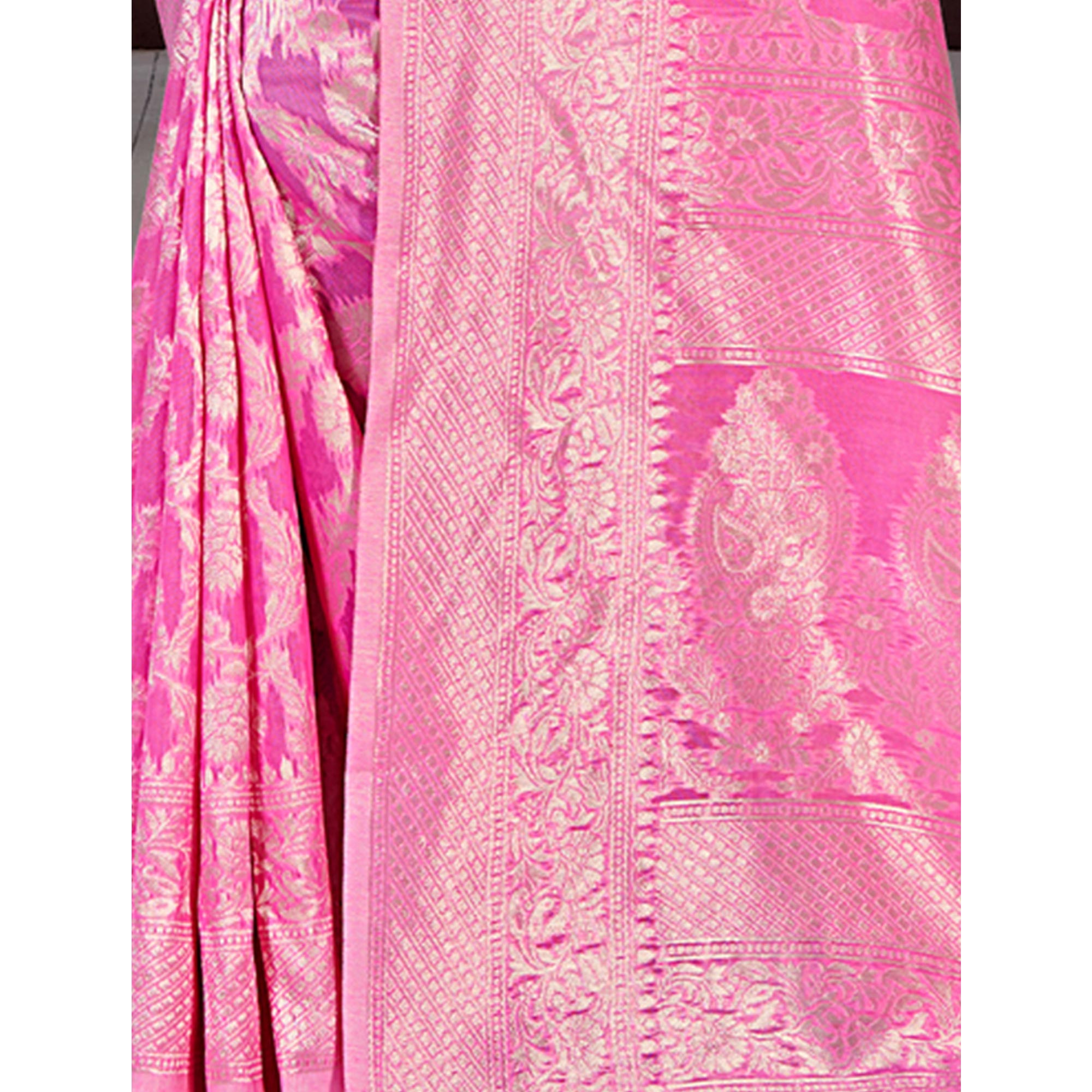 Pink Floral Woven Cotton Blend Saree