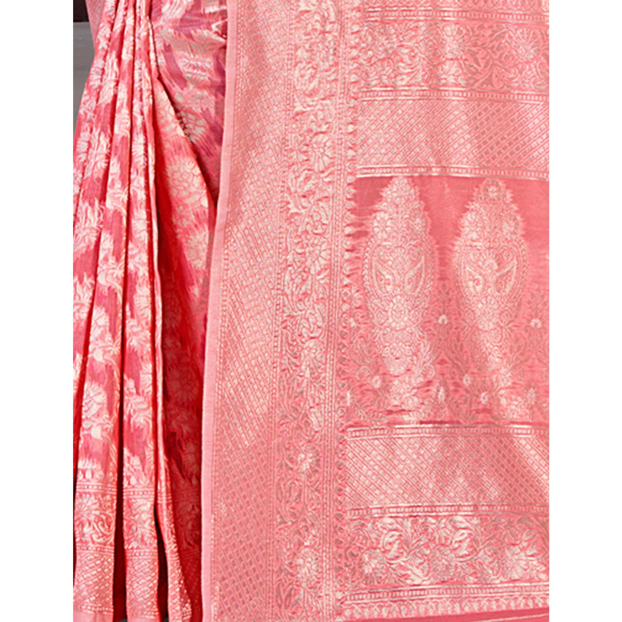 Gajari Pink Floral Woven Cotton Blend Saree