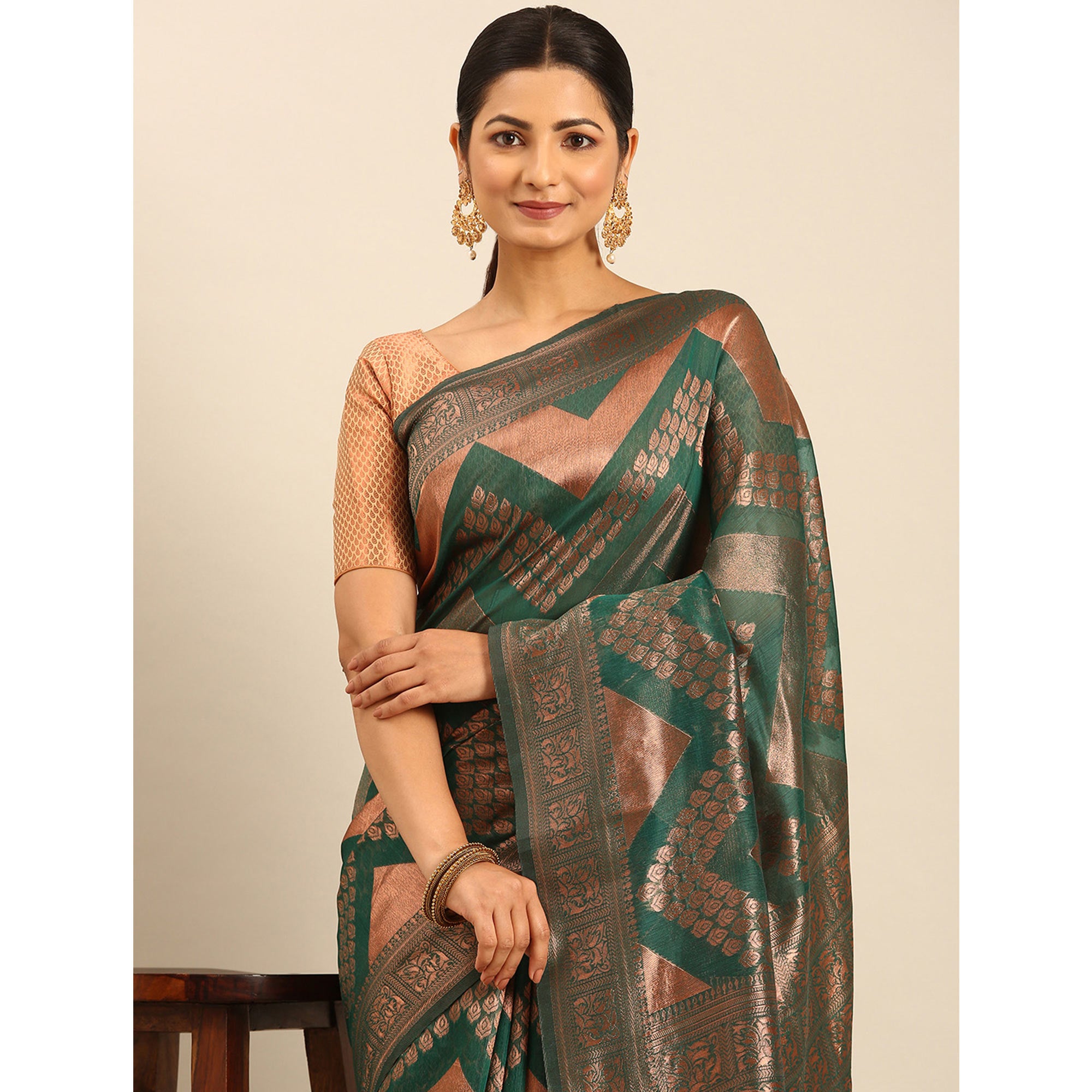 Green Floral Woven Cotton Silk Saree