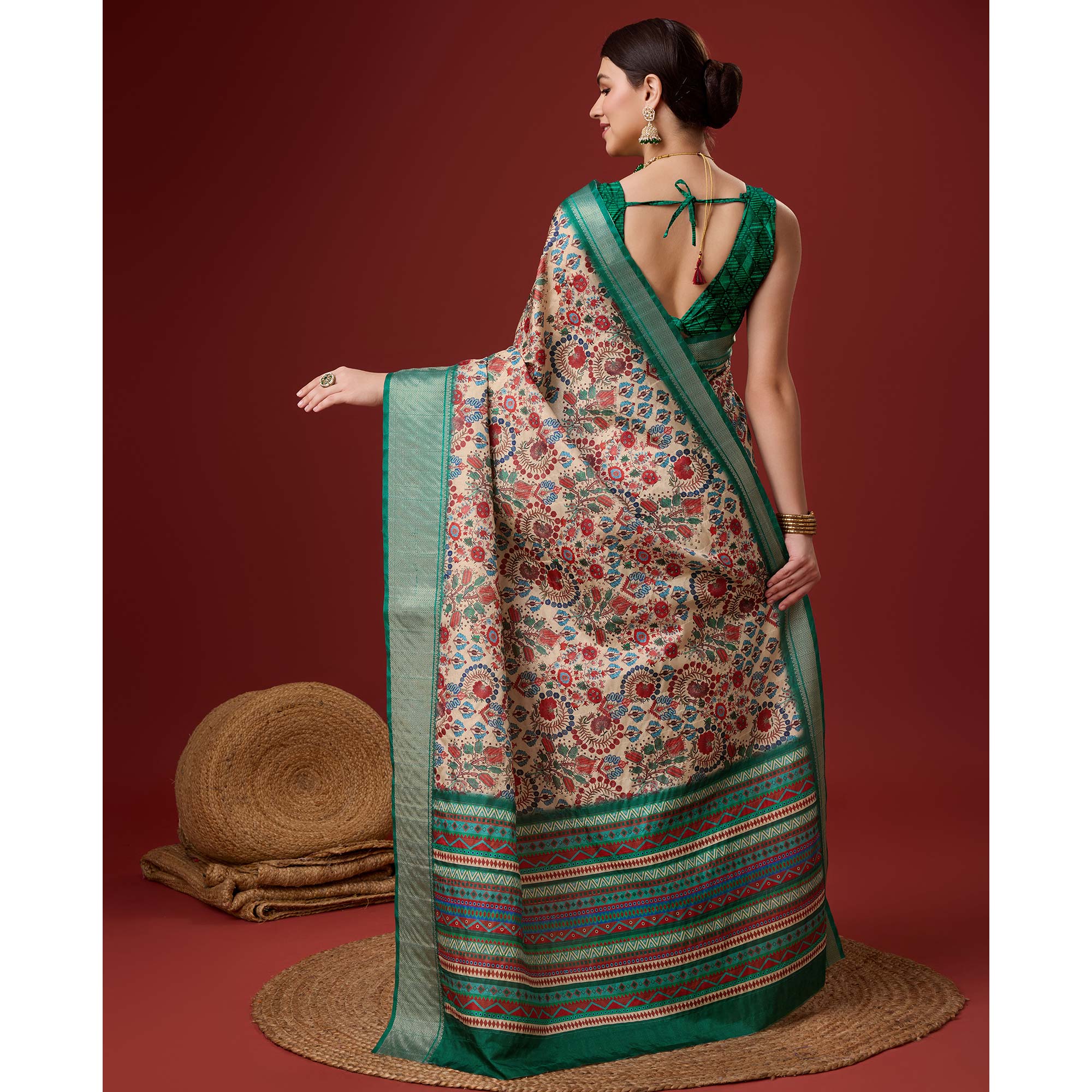 Beige Digital Printed Cotton Silk Saree With Border