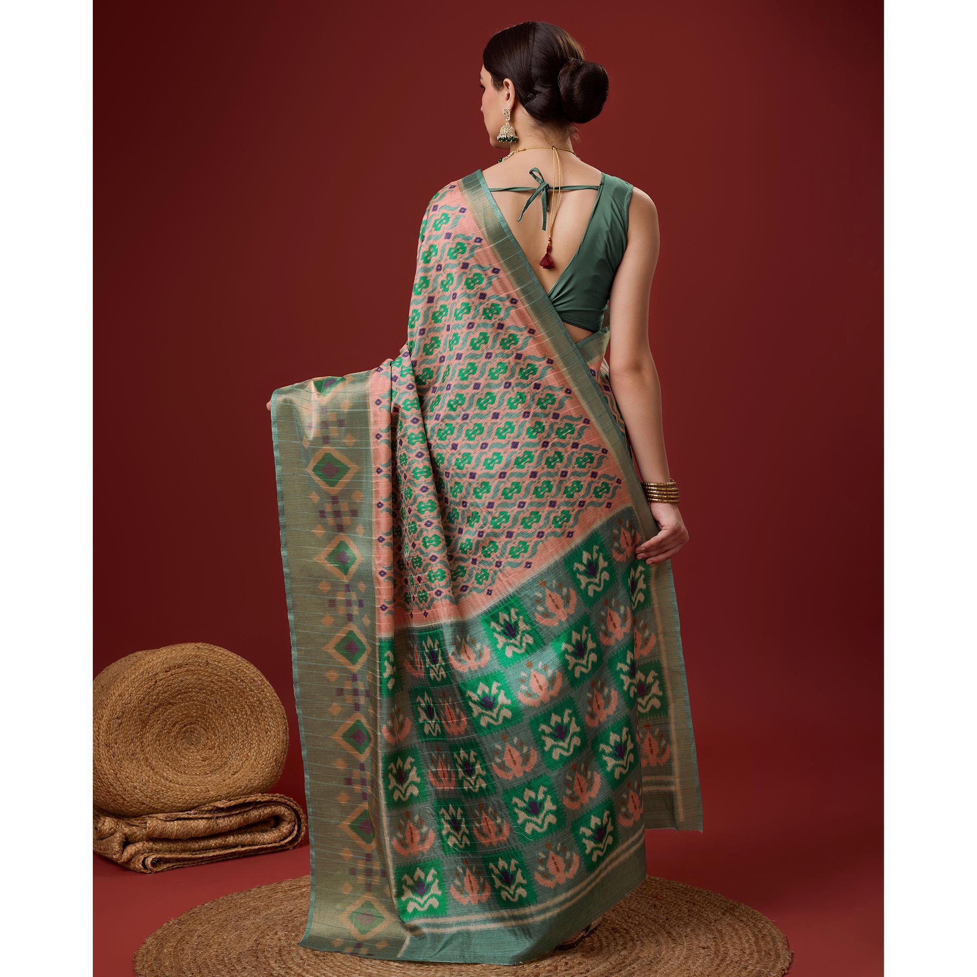 Peach Digital Printed Cotton Silk Saree With Border