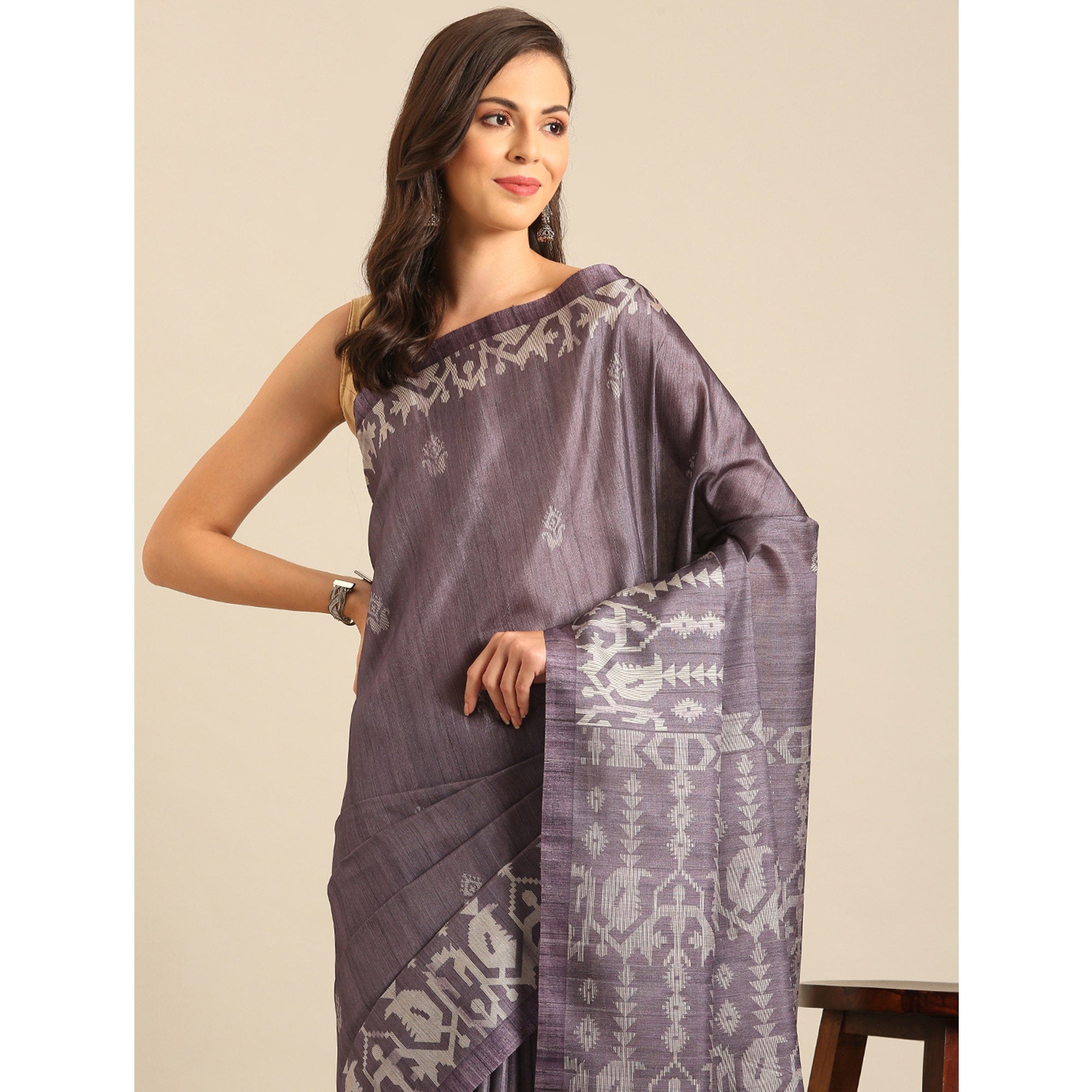Purple Digital Print Cotton Blend Saree