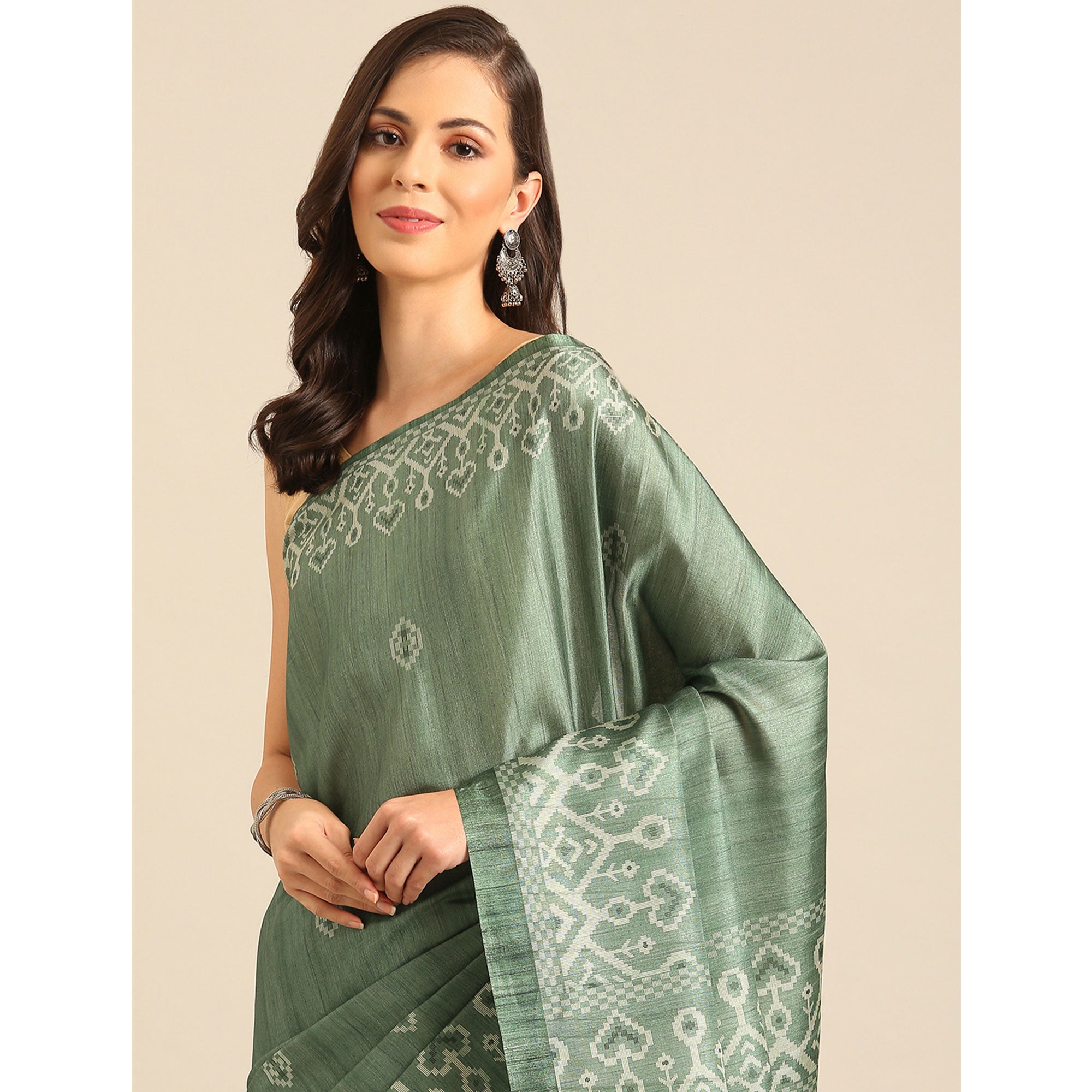 Green Digital Print Cotton Blend Saree