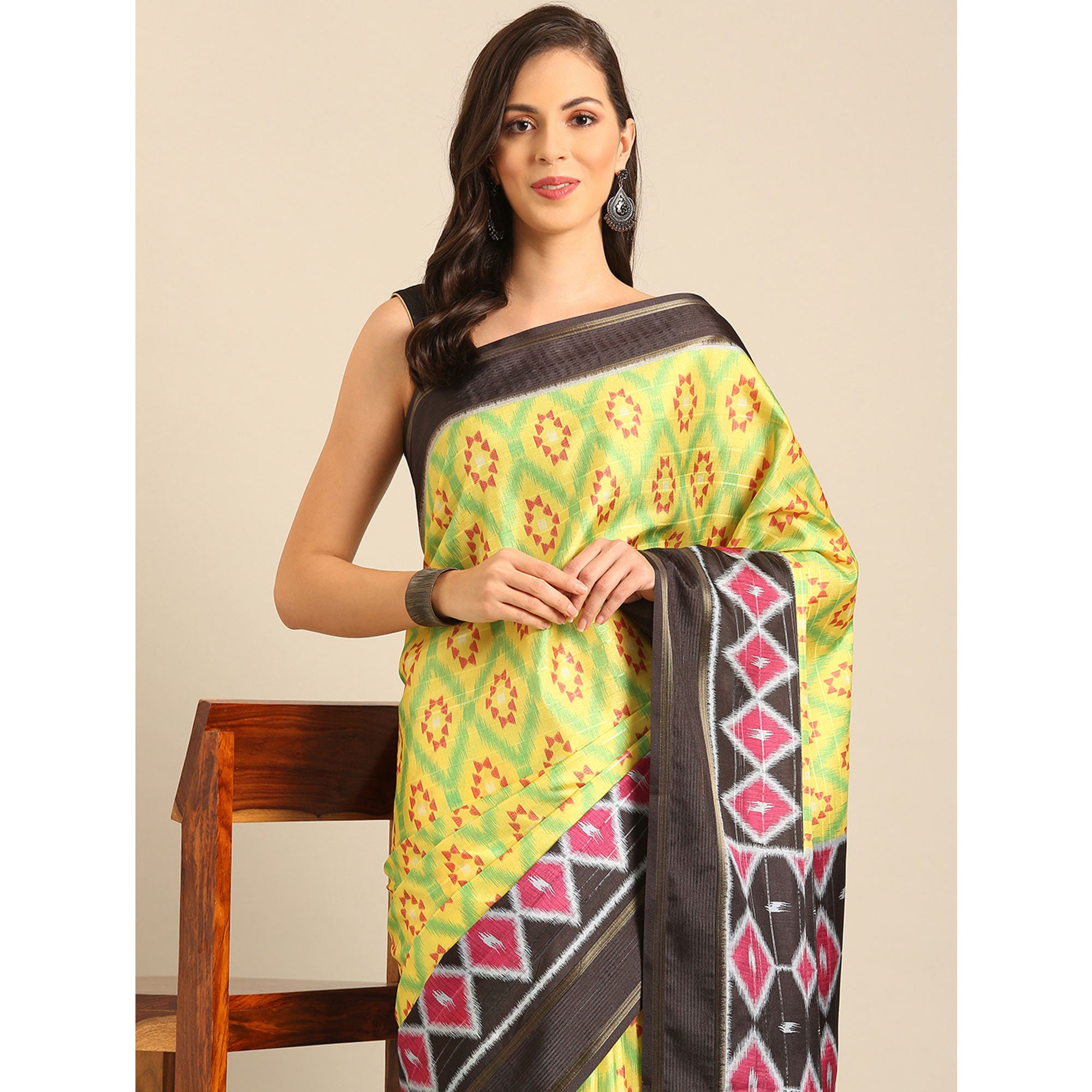 Green Digital Patola Printed Cotton Blend Saree