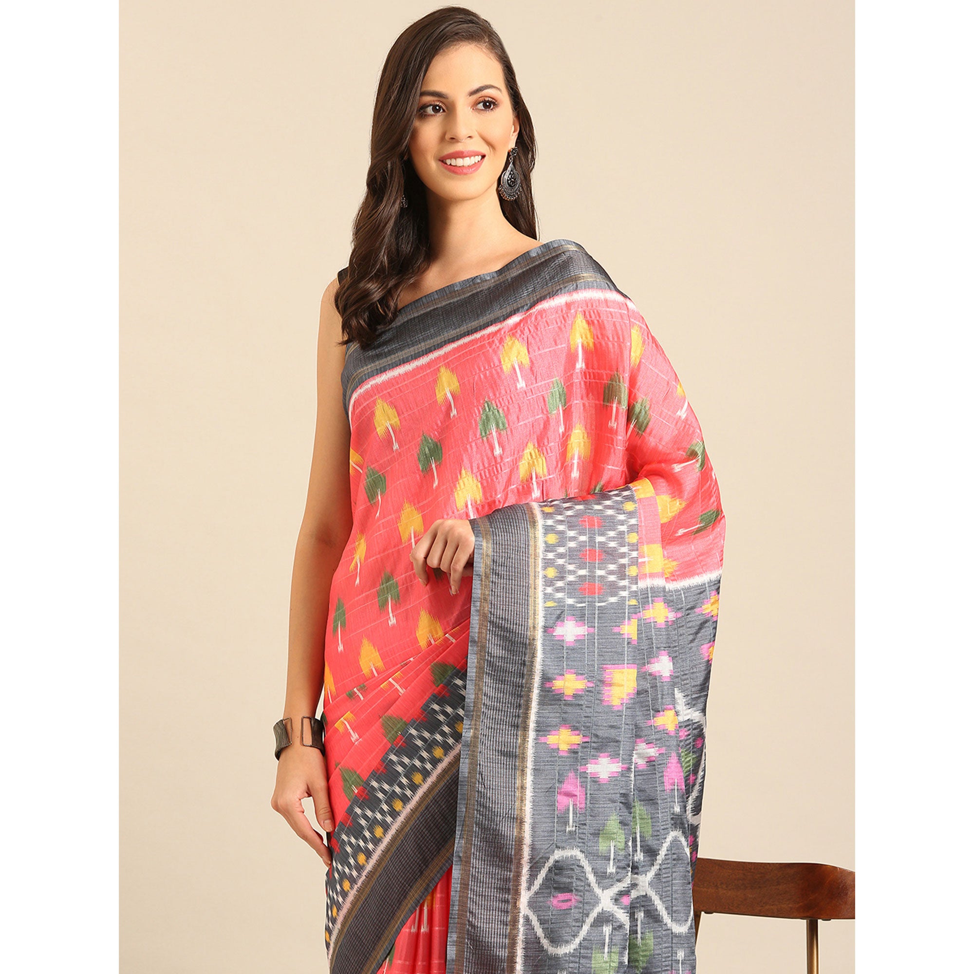 Pink Digital Patola Print Cotton Blend Saree