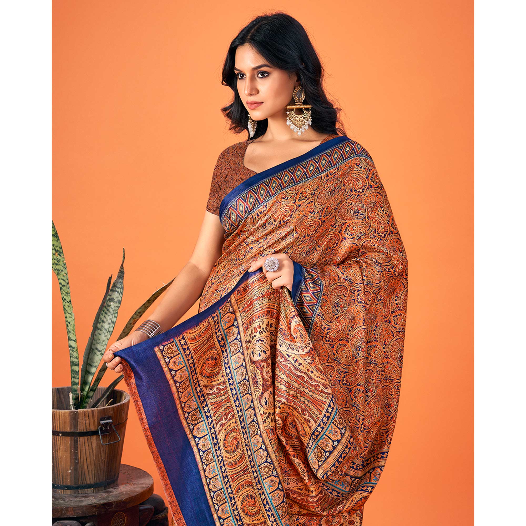 Multicolor Printed Pashmina Saree