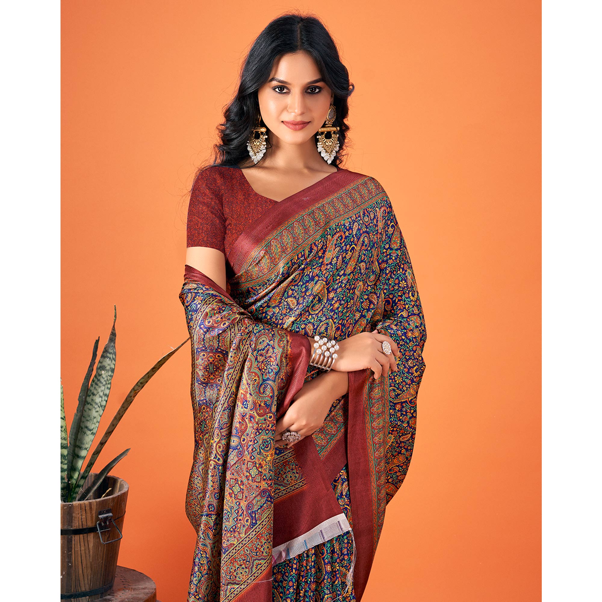 Multicolor Printed Pashmina Saree