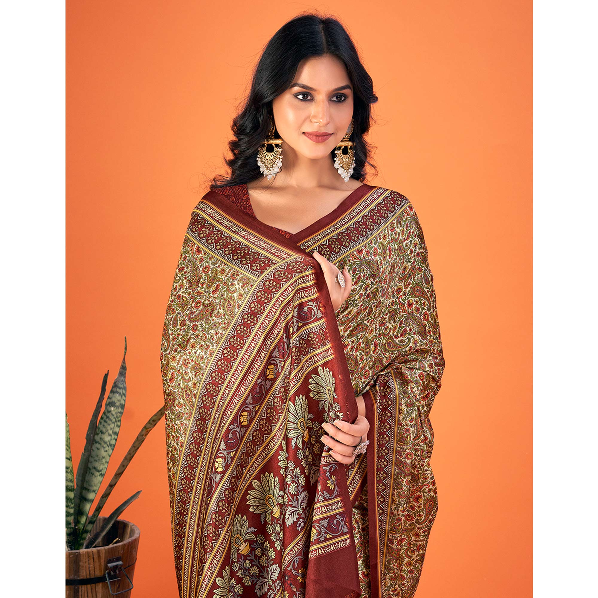 Multicolor Printed Pashmina Saree