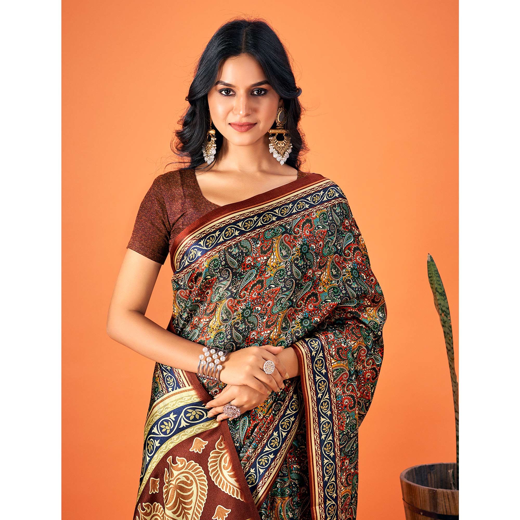 Multicolor Printed Pashmina Saree