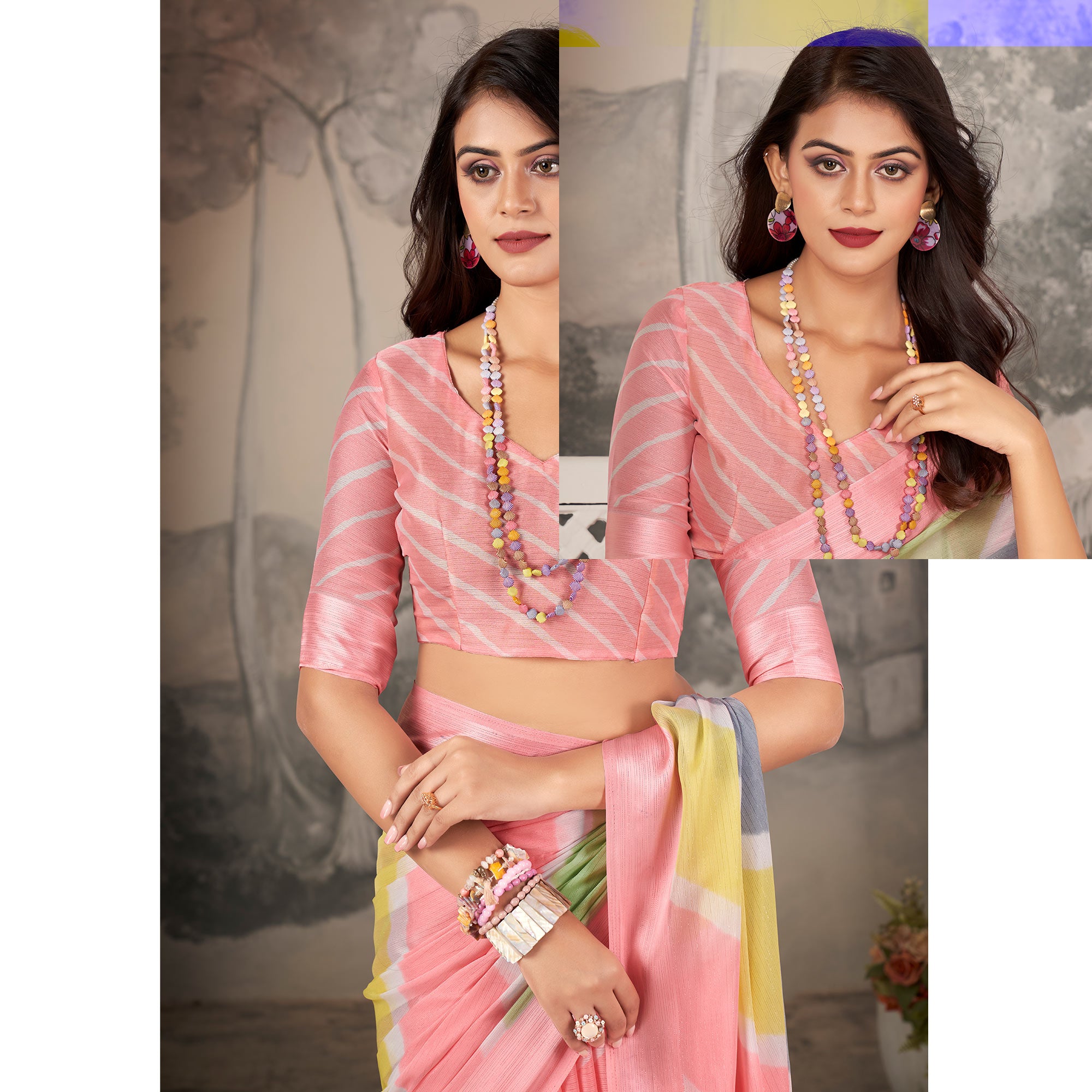 Peach Printed Chiffon Saree