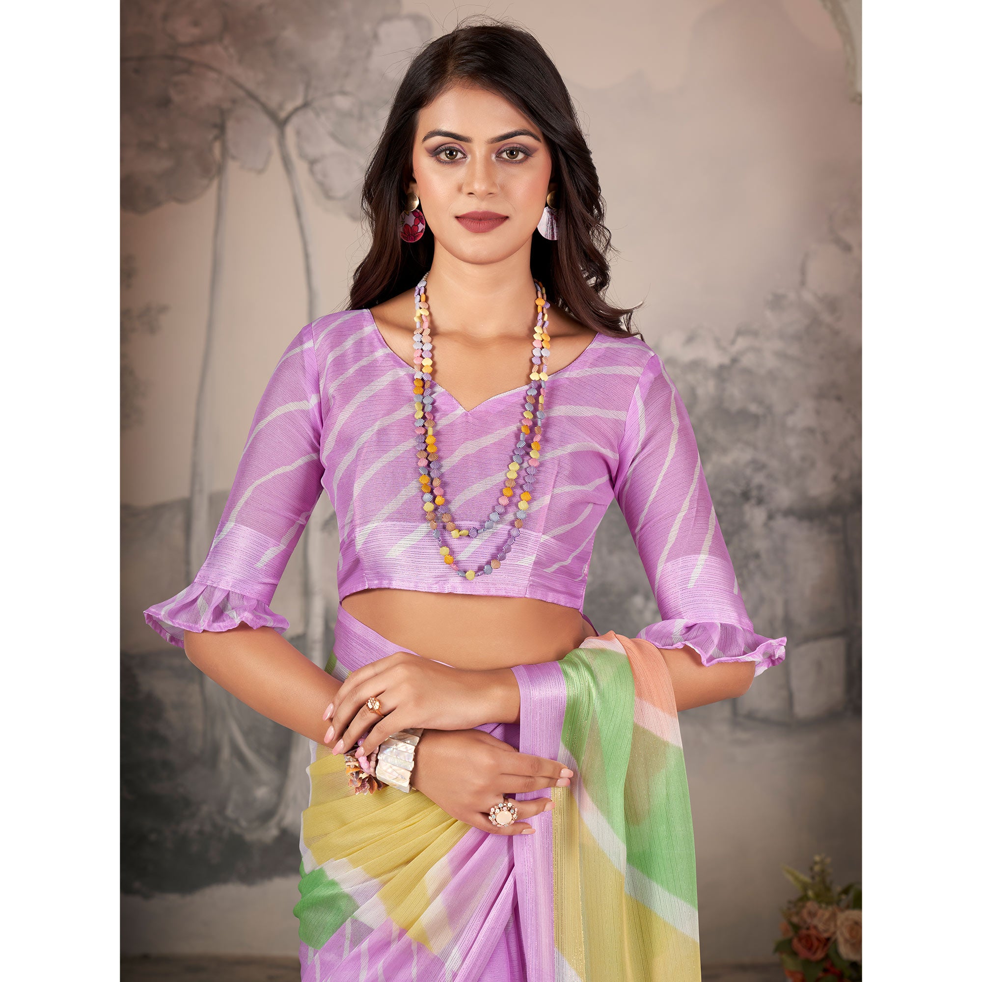 Purple Printed Chiffon Saree