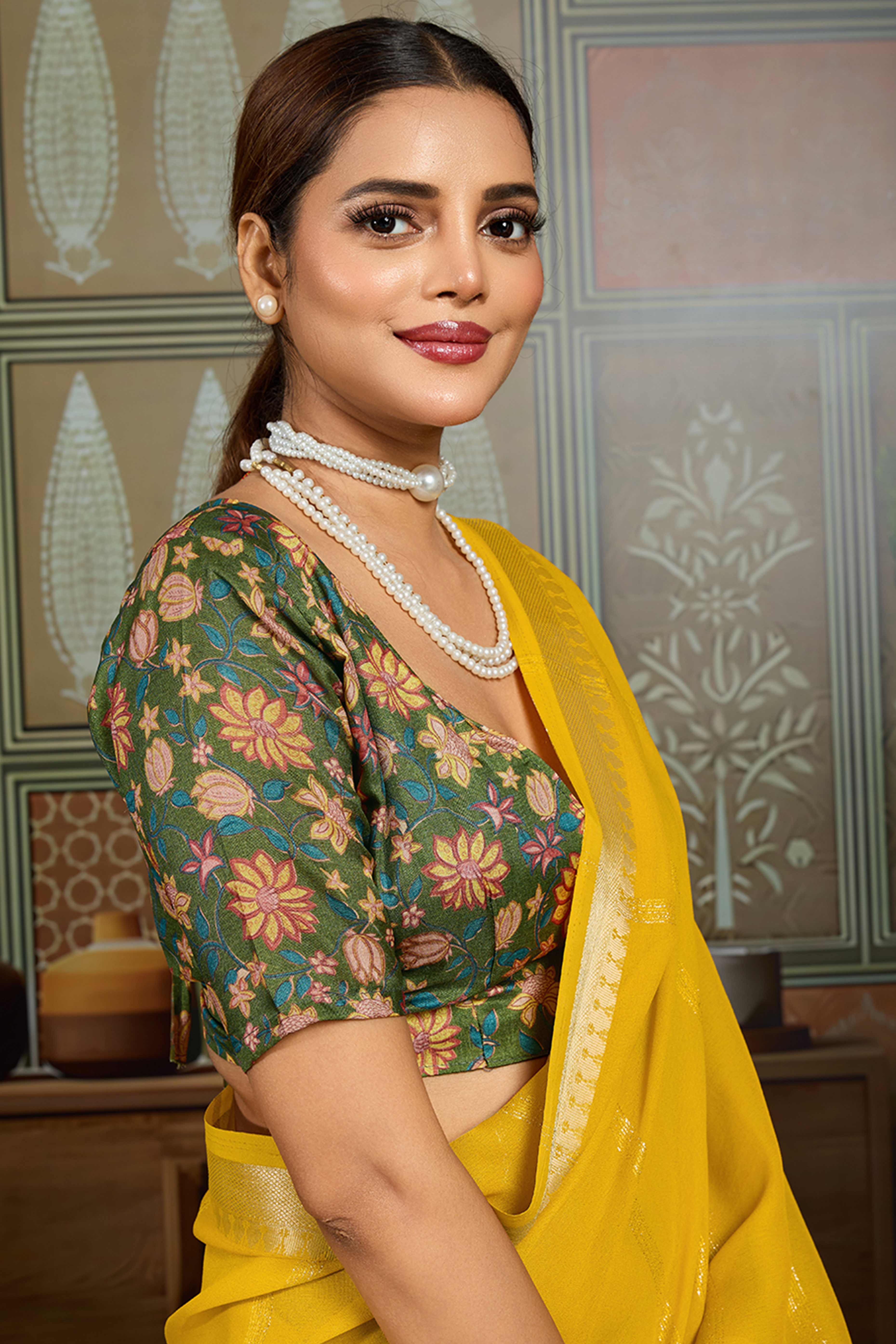 Yellow Striped Pattern Bemberg Saree Adorned With Intricate Zari Weaving & Graceful Tassel Pallu