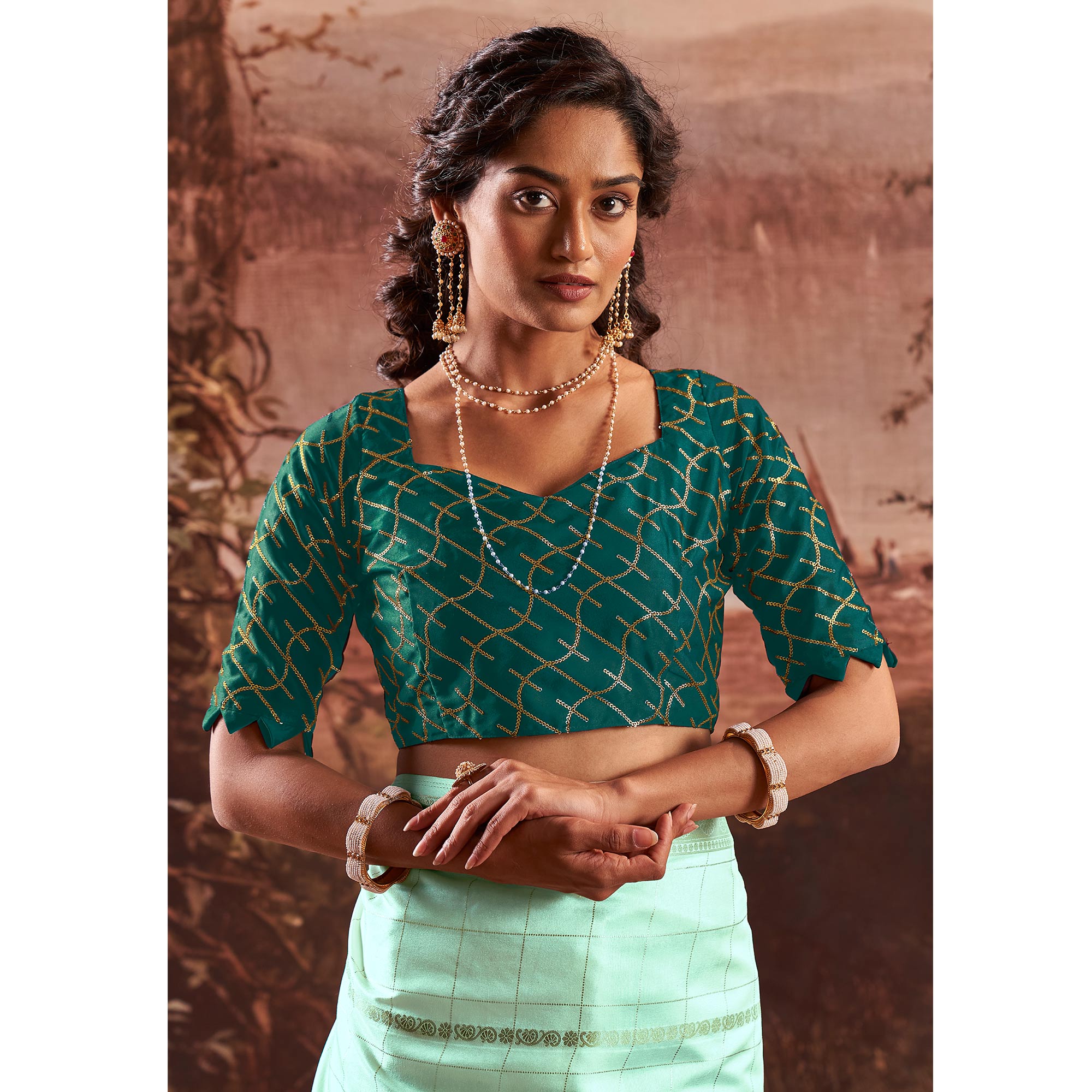 Turquoise Woven Cotton Silk Saree