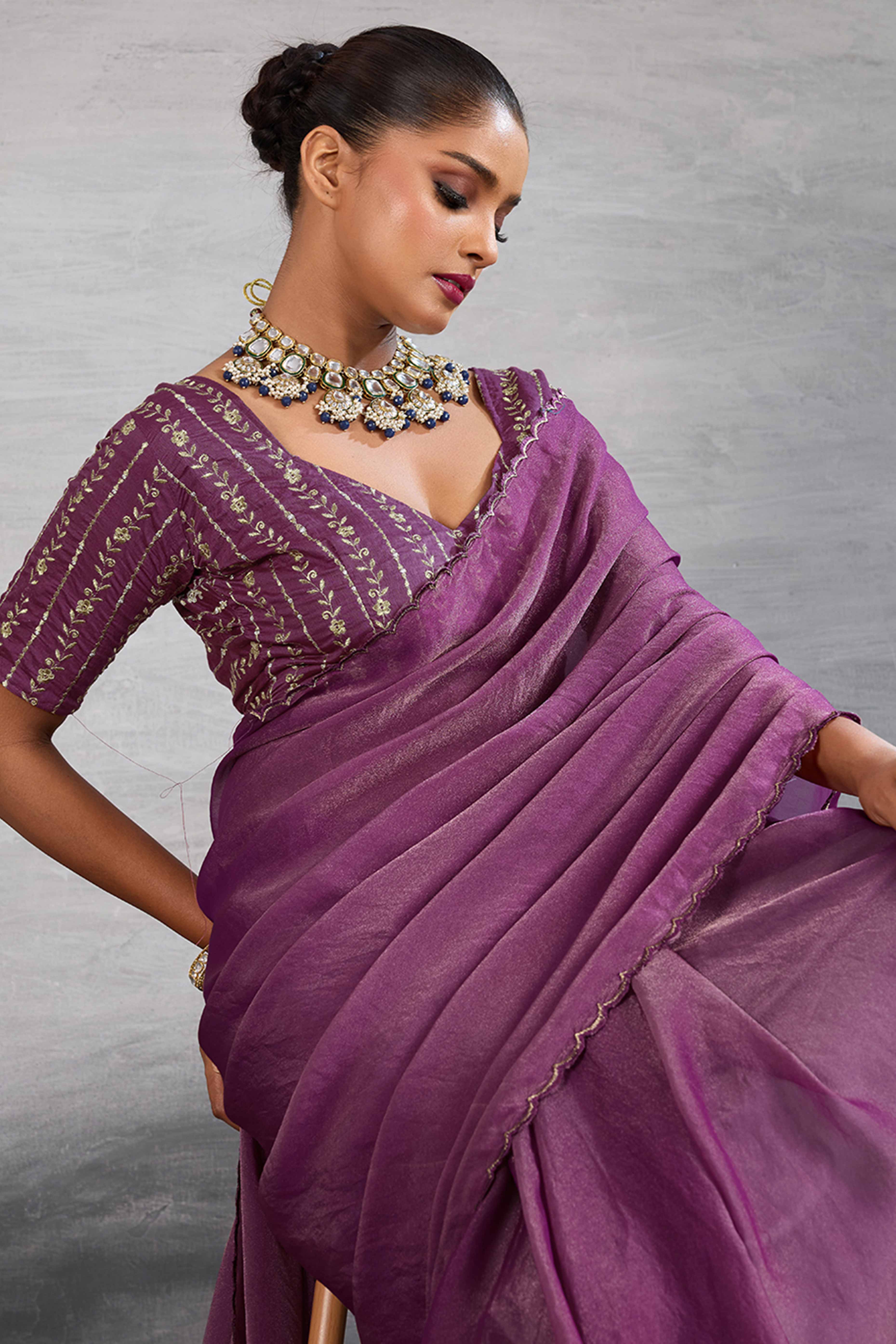 Orchid Purple Solid Organza Jimmy Choo Saree Accentuated With Elegant Cutwork Border Detailing