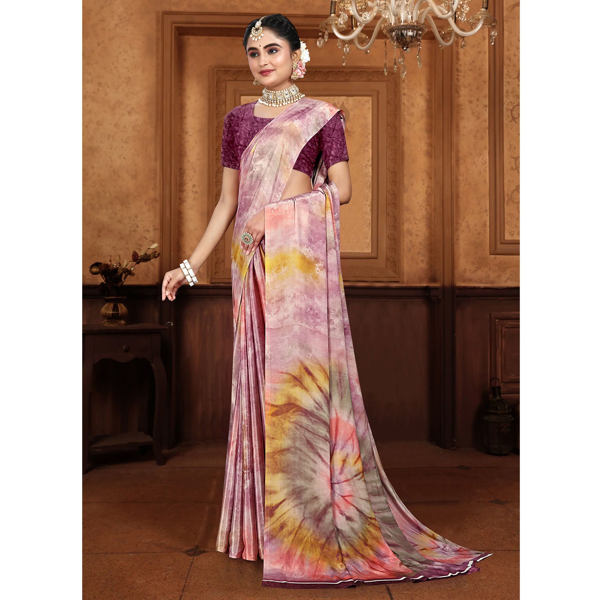 Purple Printed Crepe Silk Saree