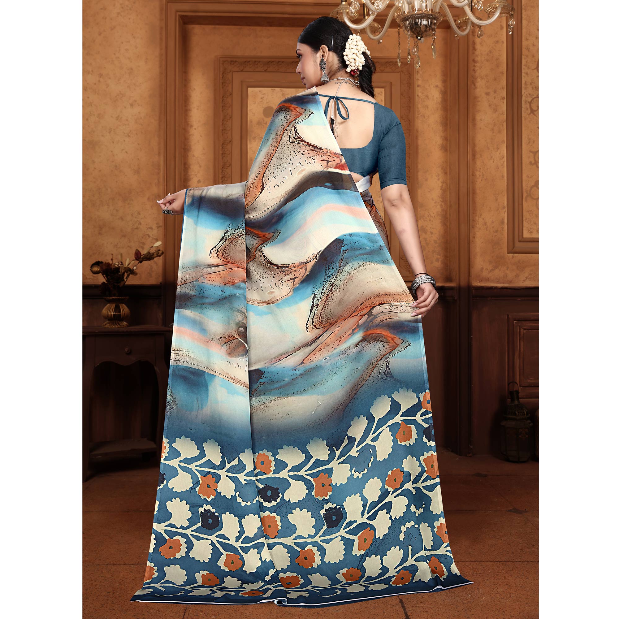 Multicolor Floral Digital Printed Georgette Saree