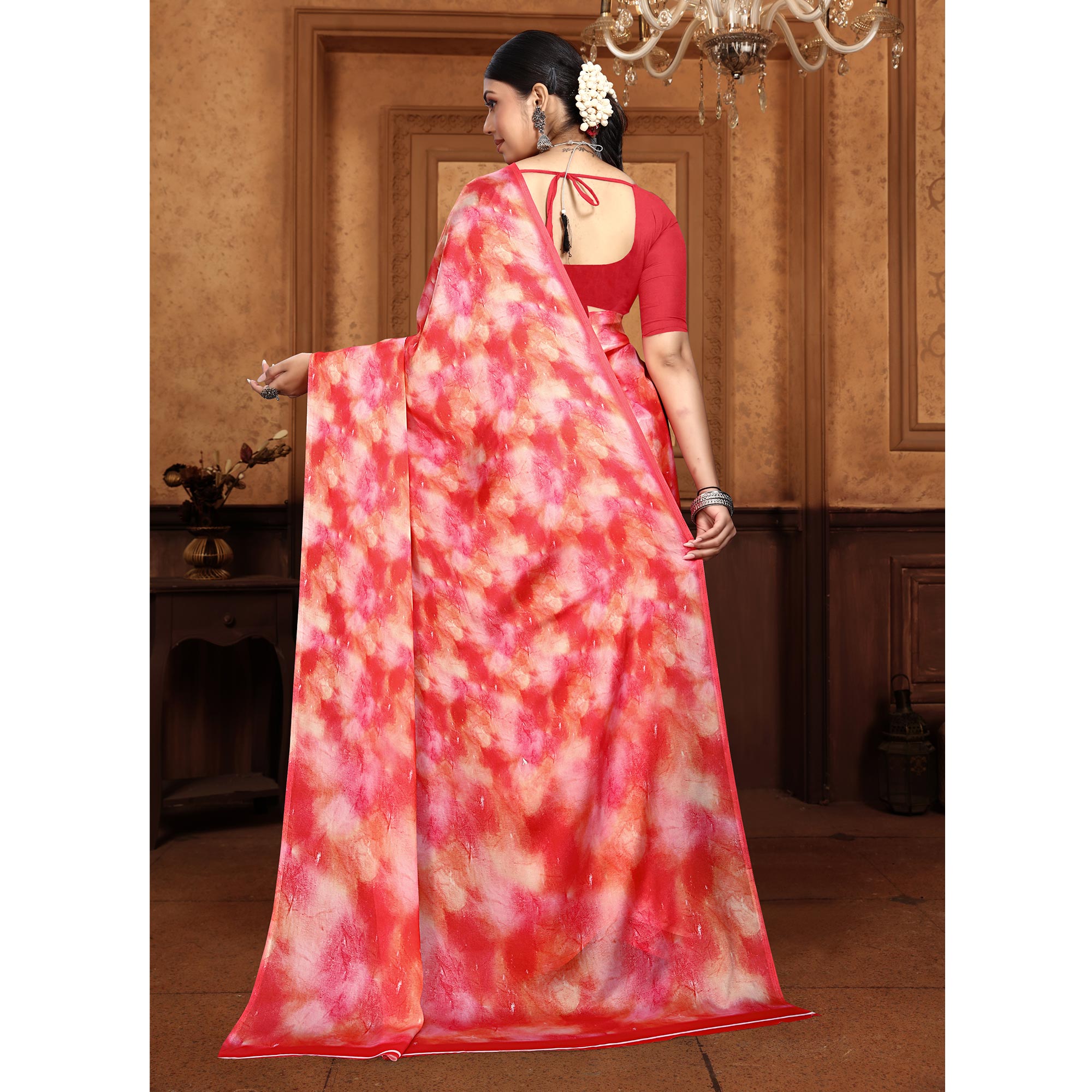 Rani Pink Abstract Digital Printed Georgette Saree