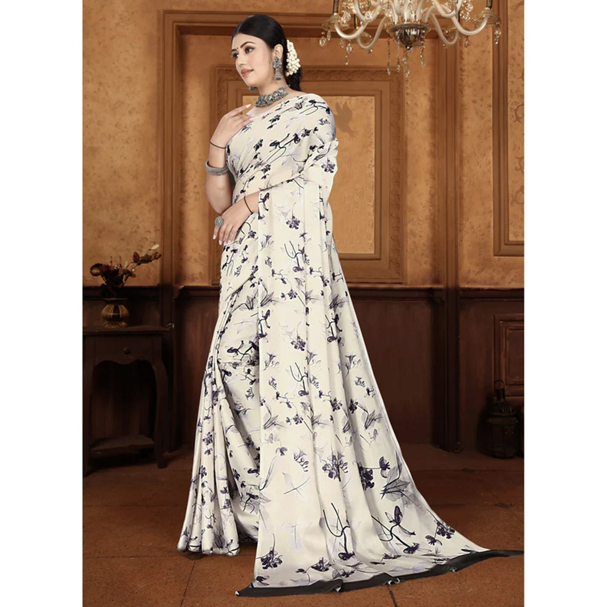 Offwhite Floral Digital Printed Georgette Saree