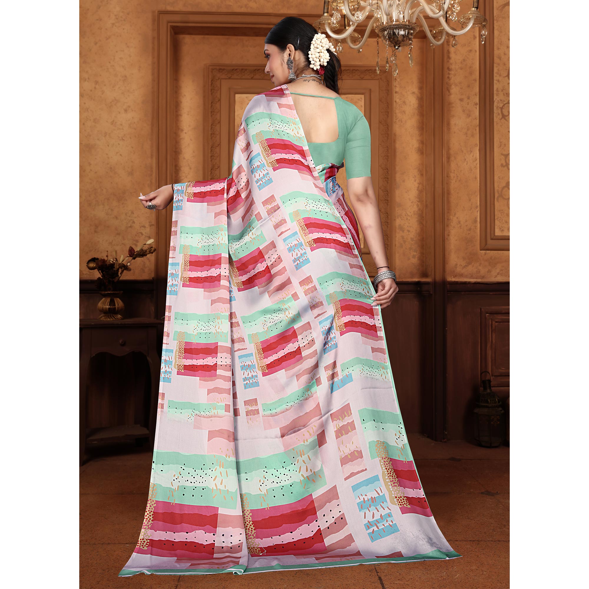 Multicolor Digital Printed Georgette Saree