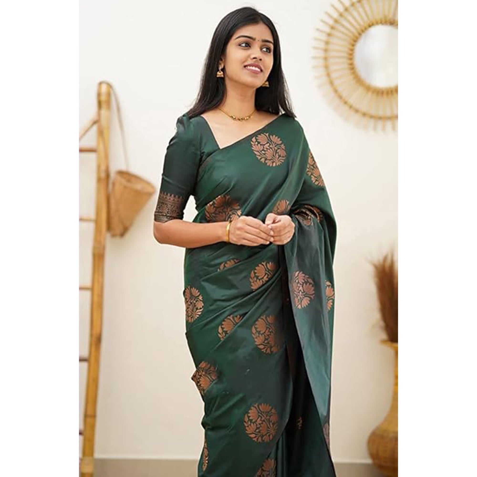 Green Floral Woven Banarasi Silk Saree