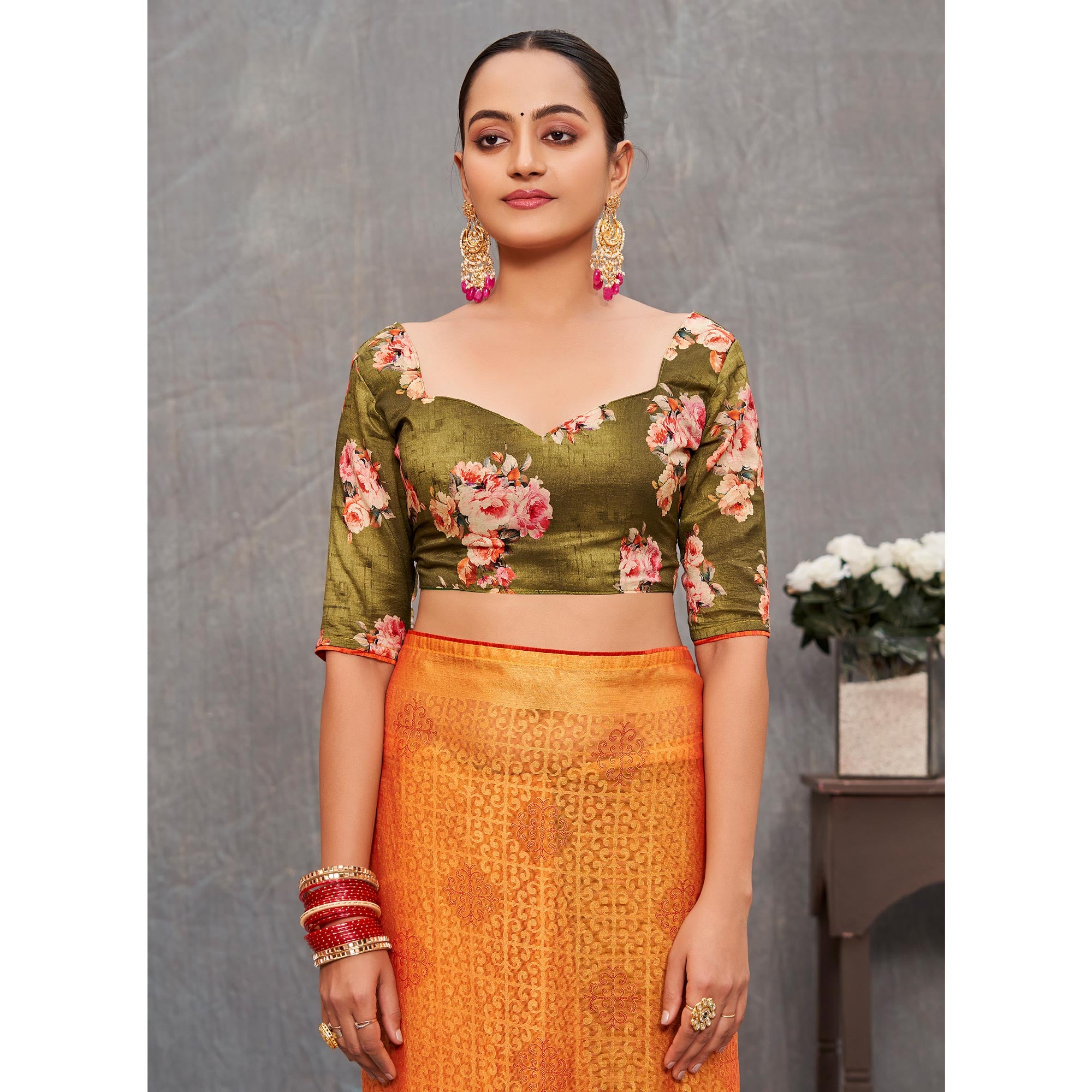 Mustard Printed Brasso Saree