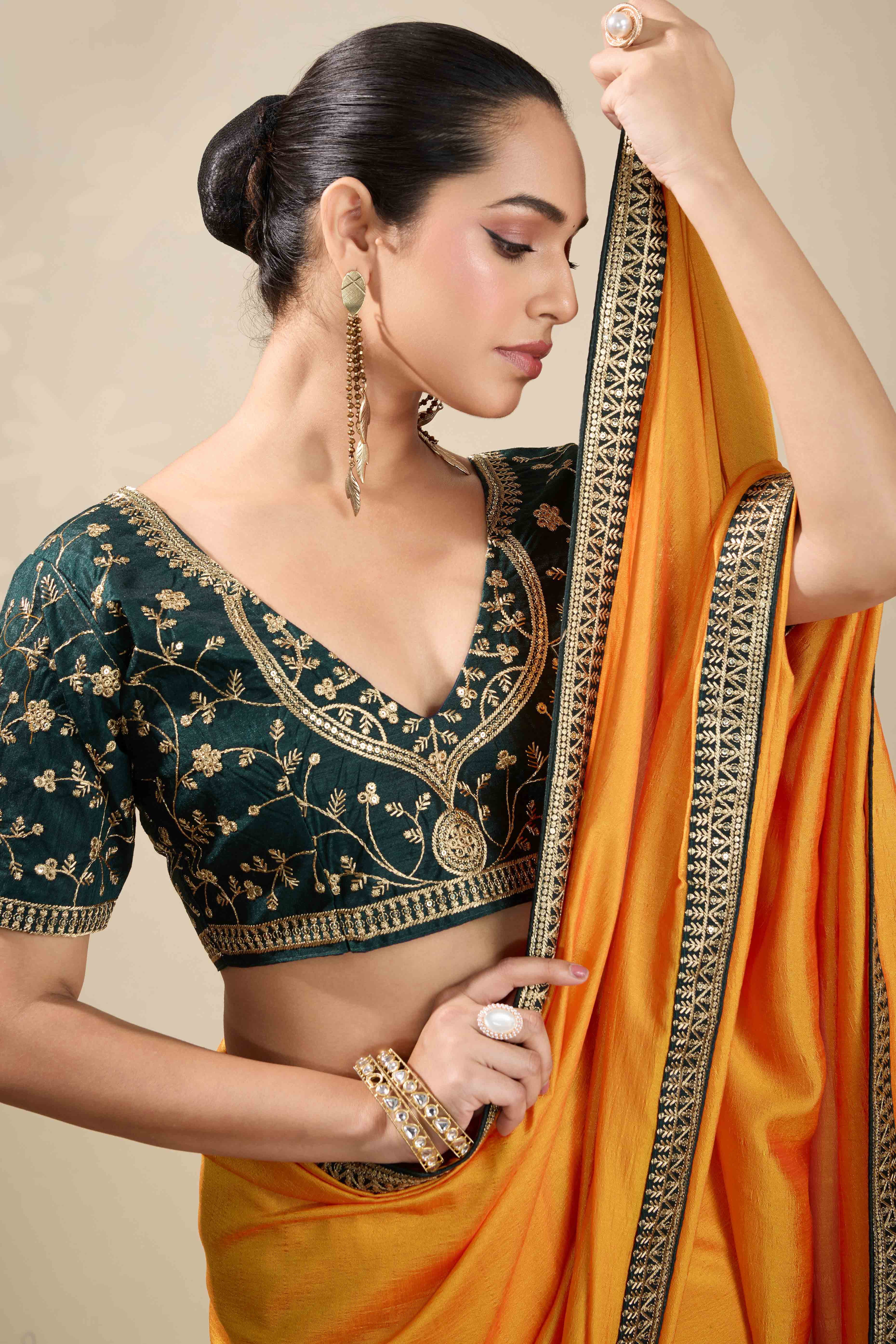 Graceful Vichitra Silk Saree in Yellow with Embroidered Bordering