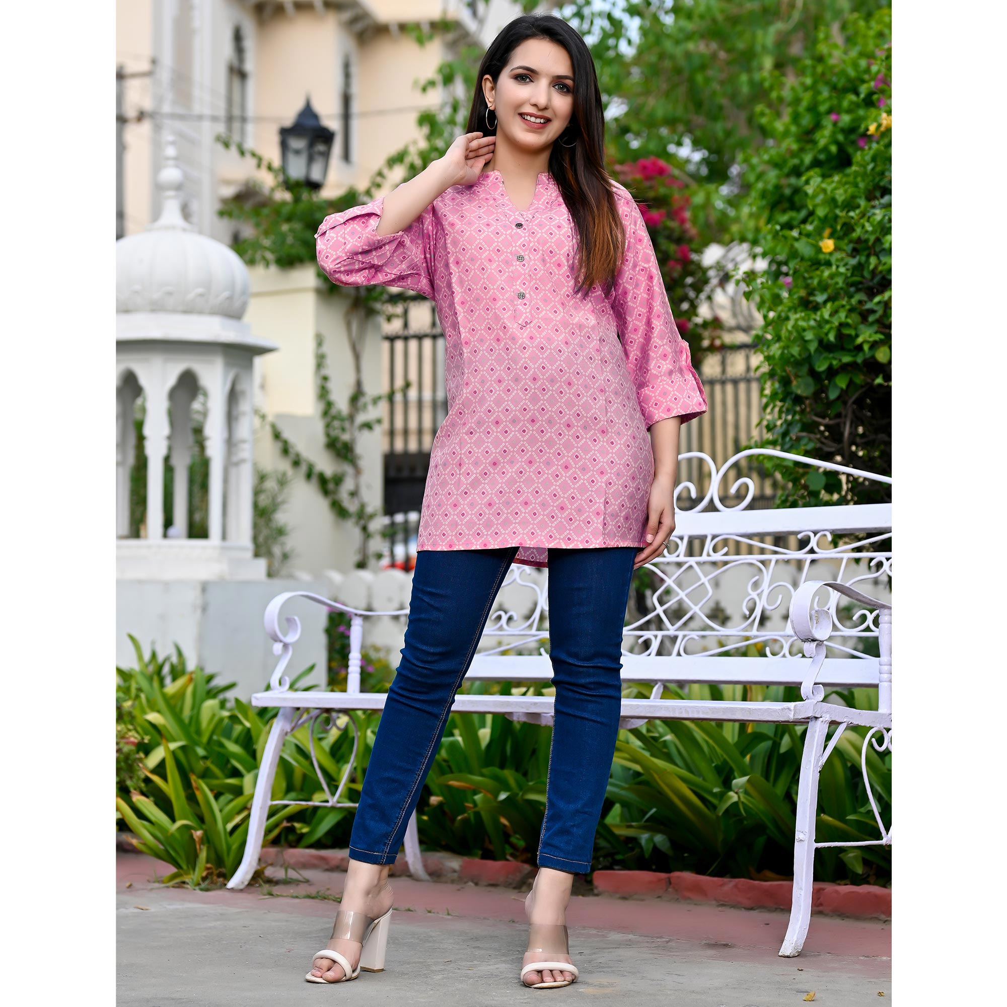 Pink Printed Chanderi Top