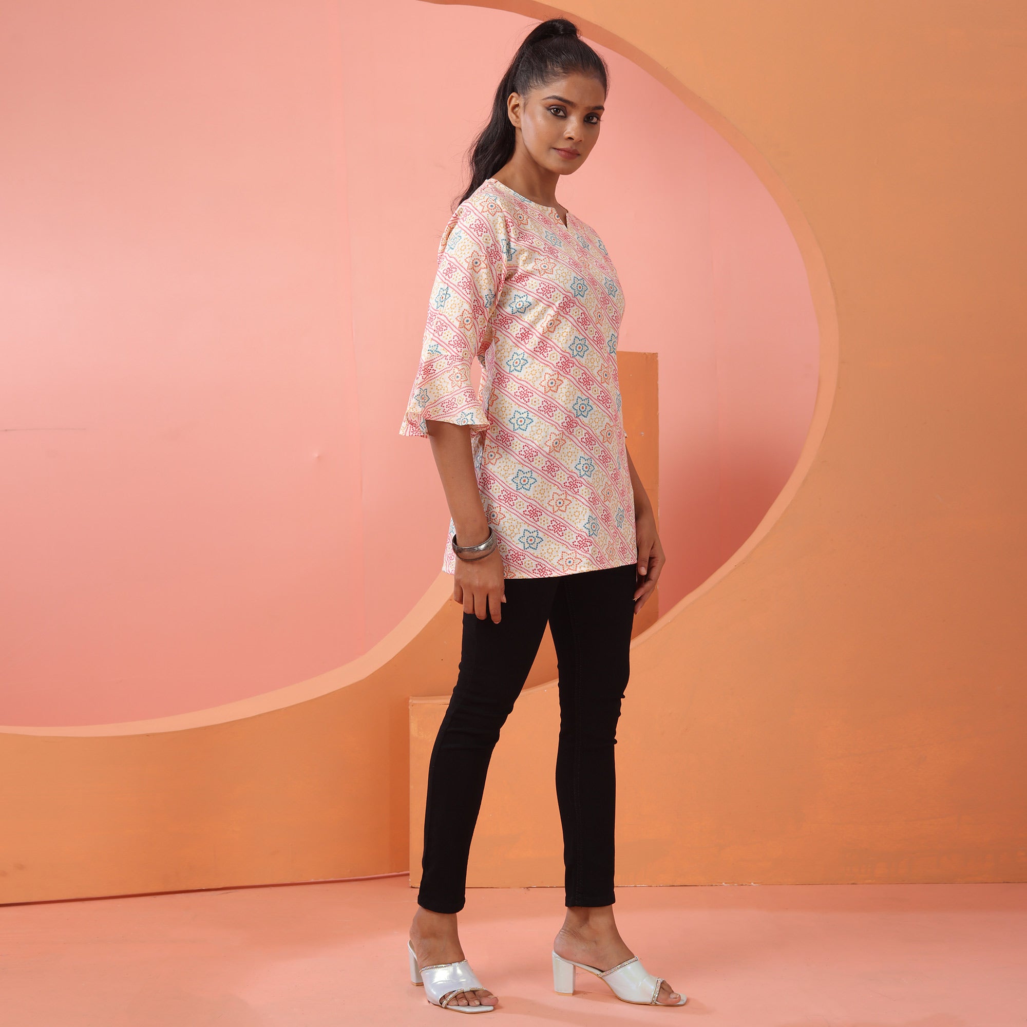 Pink Foil Printed Rayon Top