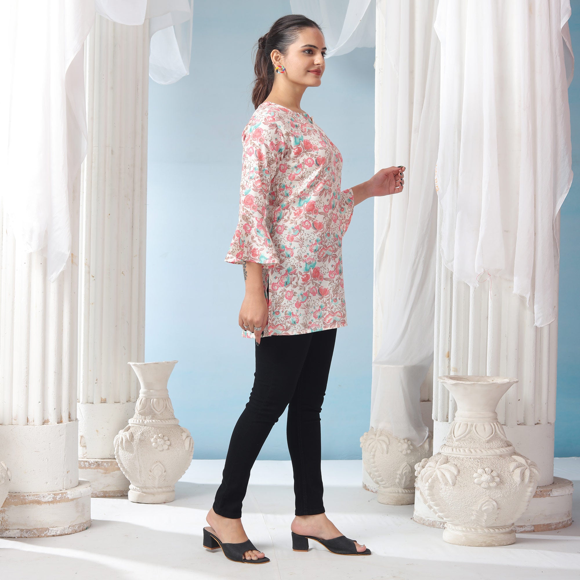 Pink Floral Foil Printed Rayon Top